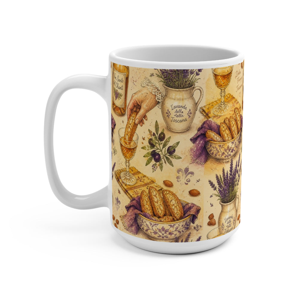 Biscotti & Vin Santo 15oz Ceramic Mug Mediterranean Kitchen Watercolor Design Italian Cottagecore Gift