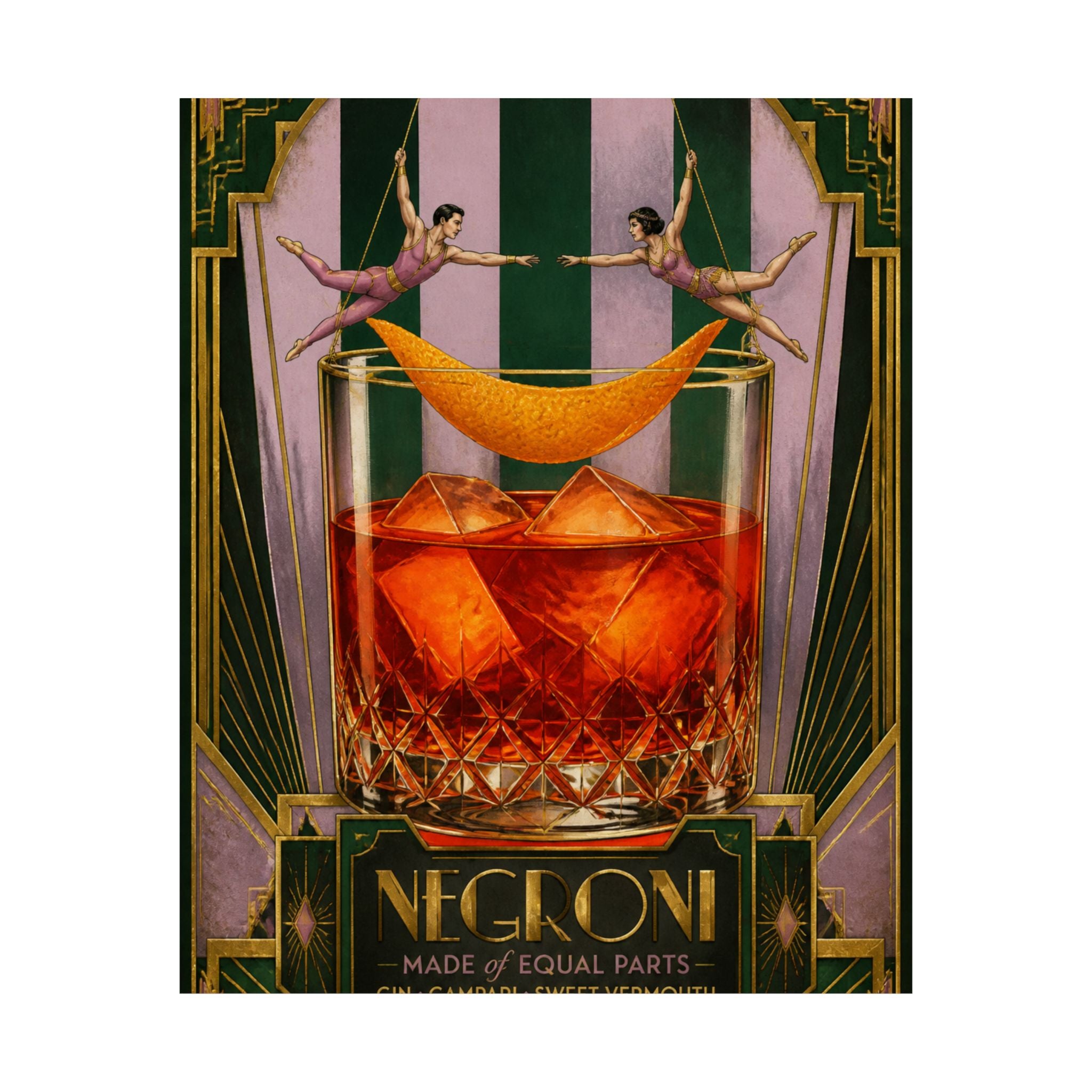 Negroni Trapeze Act Wall Art Poster 24×36 Art Deco Bar Area Decor Maximalist Print