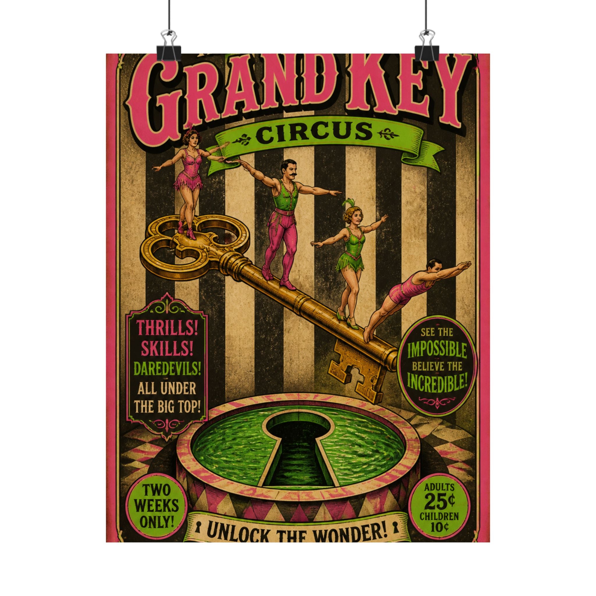 Giant Key Performance Wall Art Poster 18×24 Vintage Circus Kitchen Decor Maximalist Print