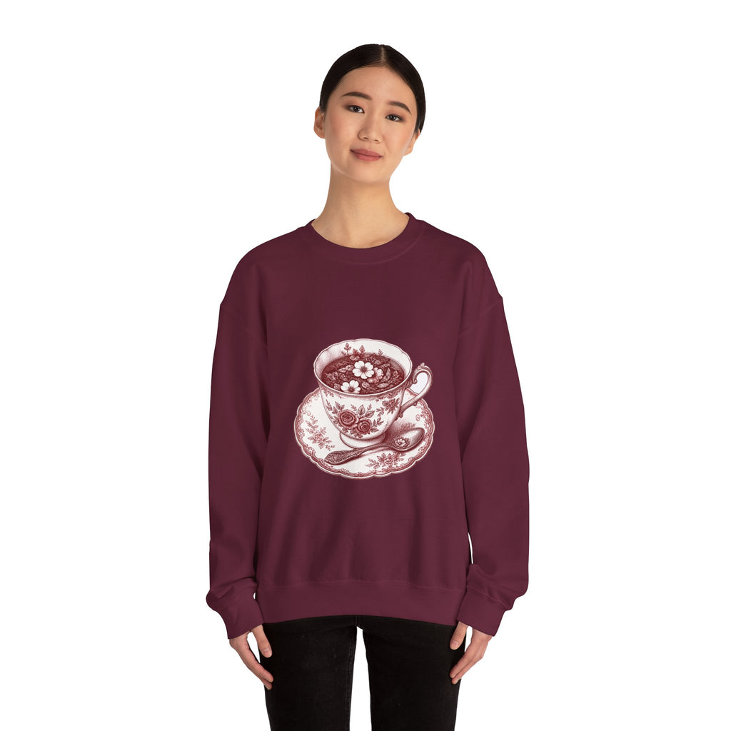 Matching Couple Sweatshirt - Coffee & Tea Matching Couple Comfort Colors Crew Hand-Drawn Art His Hers Anniversary Gift - Design B