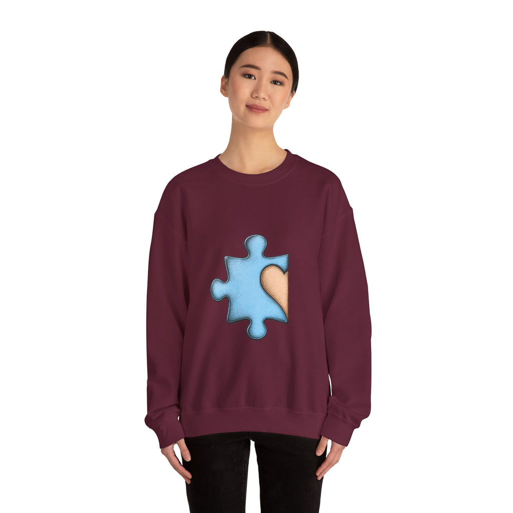 Matching Couple Sweatshirt - Puzzle Pieces Matching Couple Crewneck Sweatshirt Hand-Drawn Art His Hers Best Friend Gift - Design A