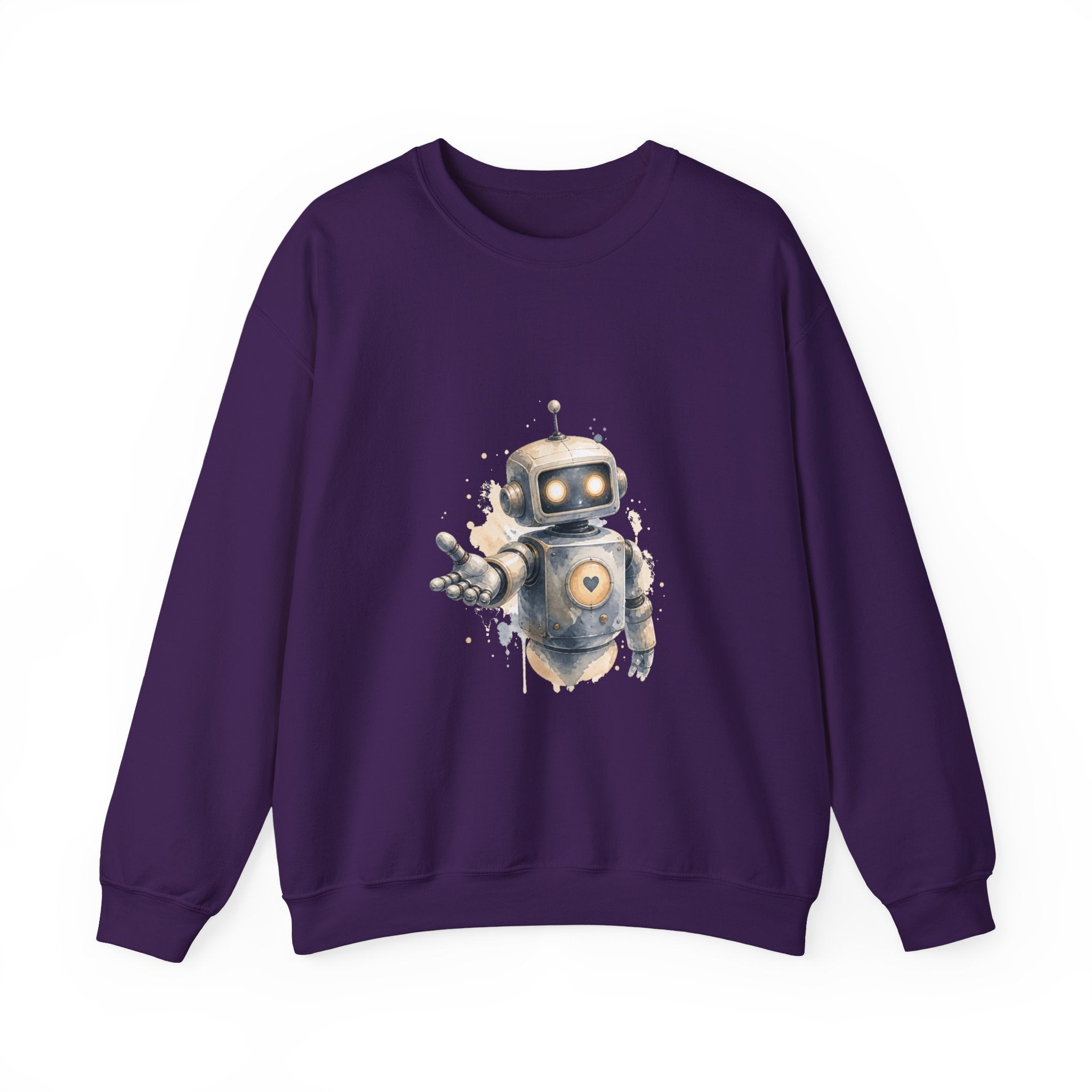 Matching Couple Sweatshirt - Robot & Heart Matching Couple Comfort Colors Crew Watercolor Art His Hers Birthday Gift - Design A