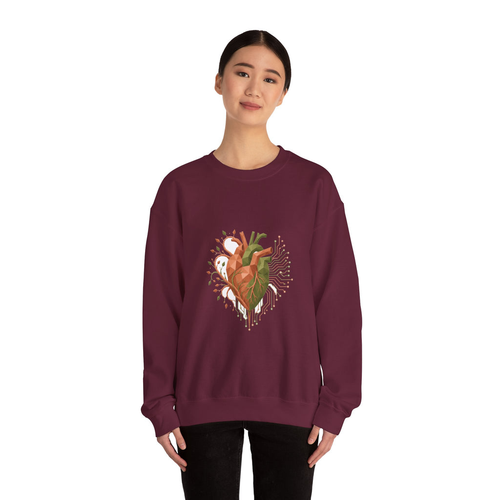 Matching Couple Sweatshirt - Robot & Heart Matching Couple Crewneck Sweatshirt Geometric Art His Hers Couple Gift - Design B