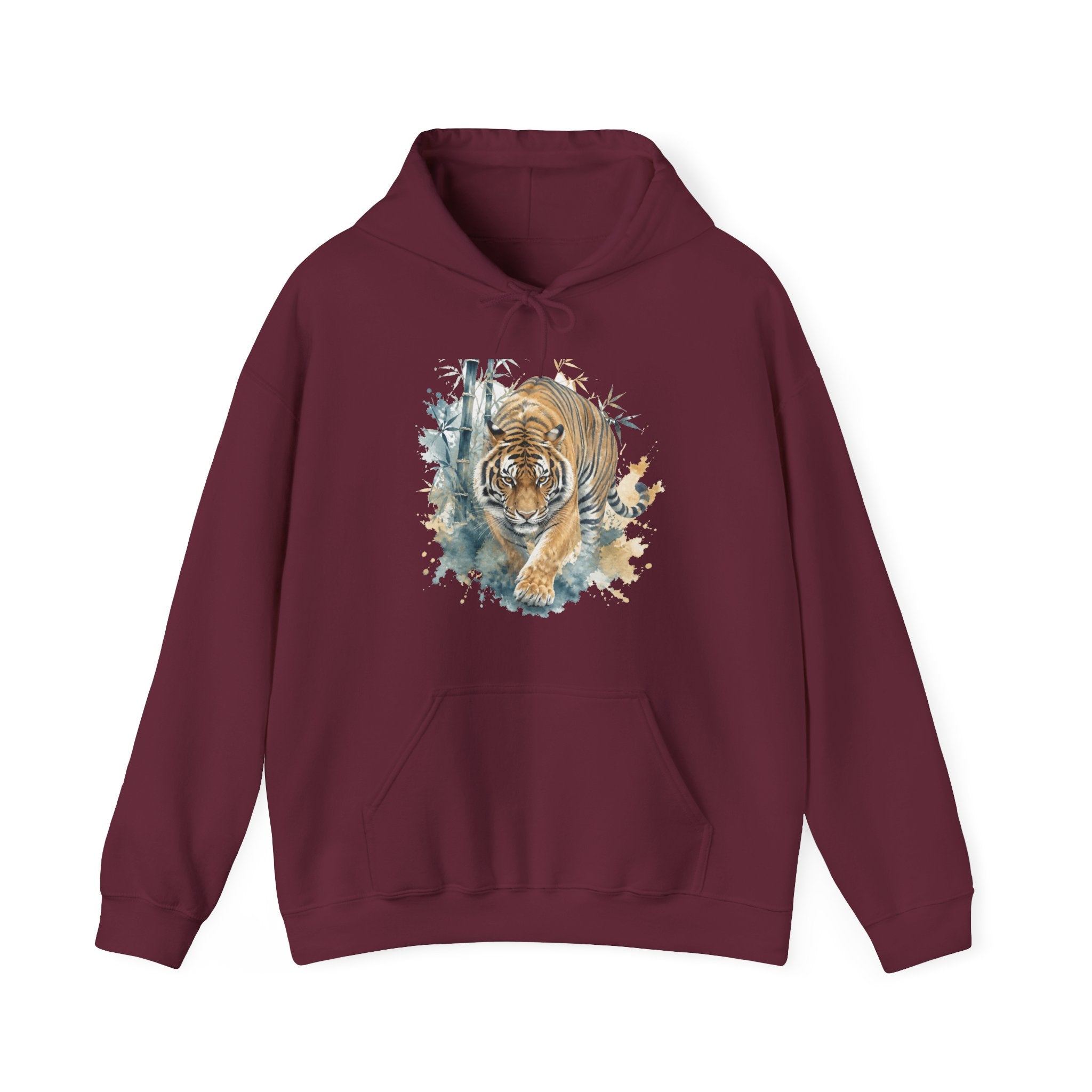 Matching Couple Sweatshirt - Tiger & Crane Matching Couple Hooded Sweatshirt Watercolor Art His Hers Engagement Gift - Design A