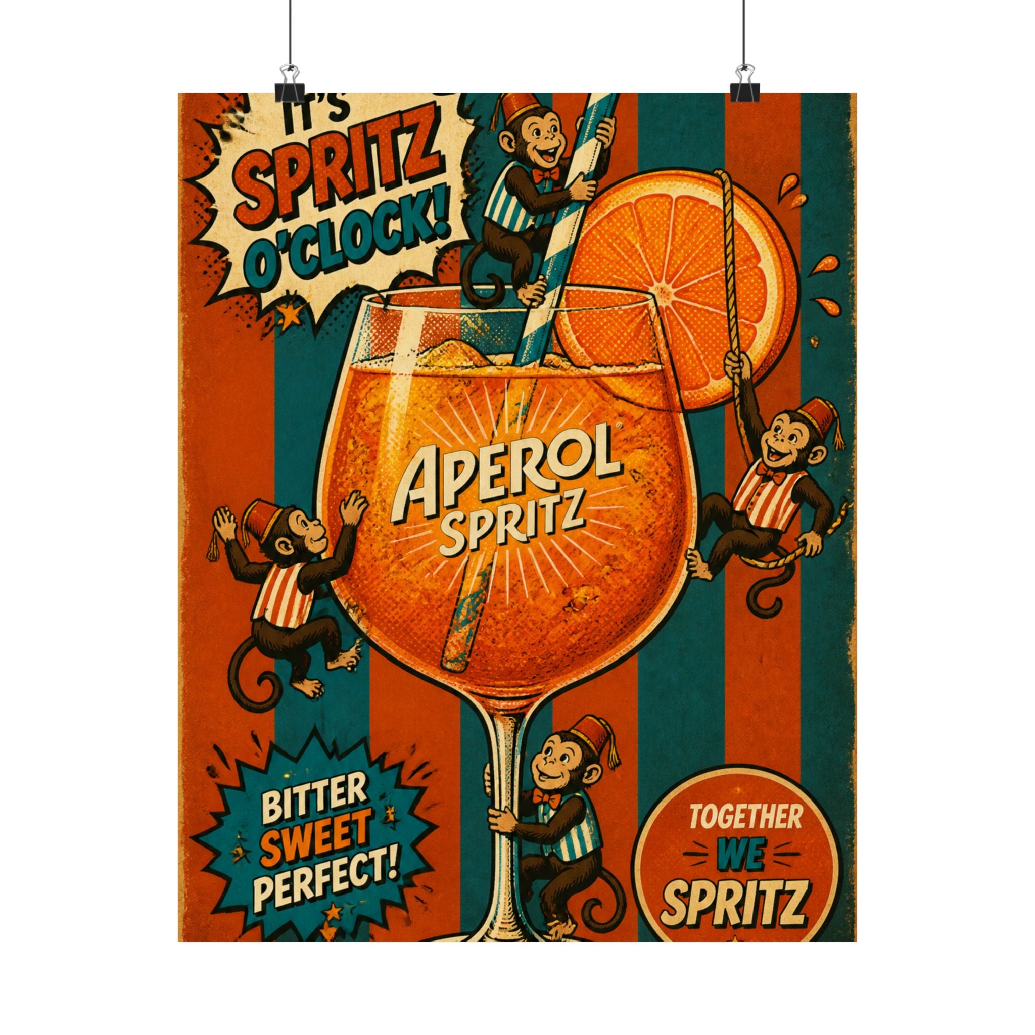 Aperol Spritz Monkeys Wall Art Poster 24×36 Pop Art Restaurant Decor Maximalist Print