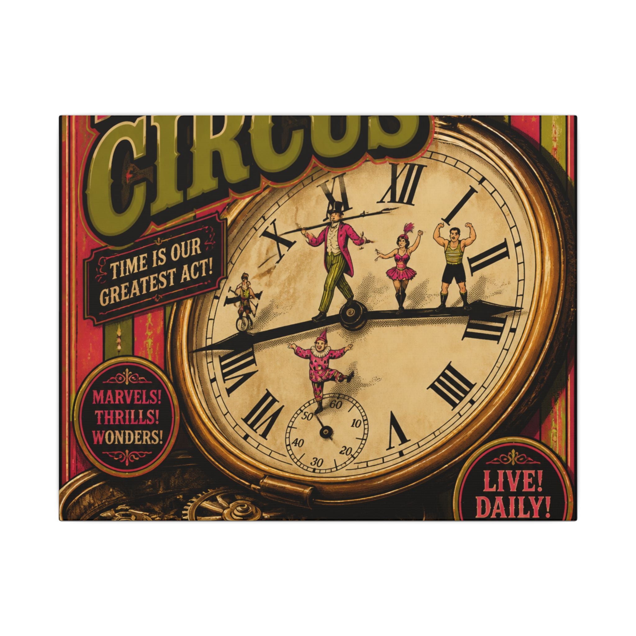 Pocket Watch Performers Wall Art Canvas 24×36 Vintage Circus Bedroom Decor Maximalist Print