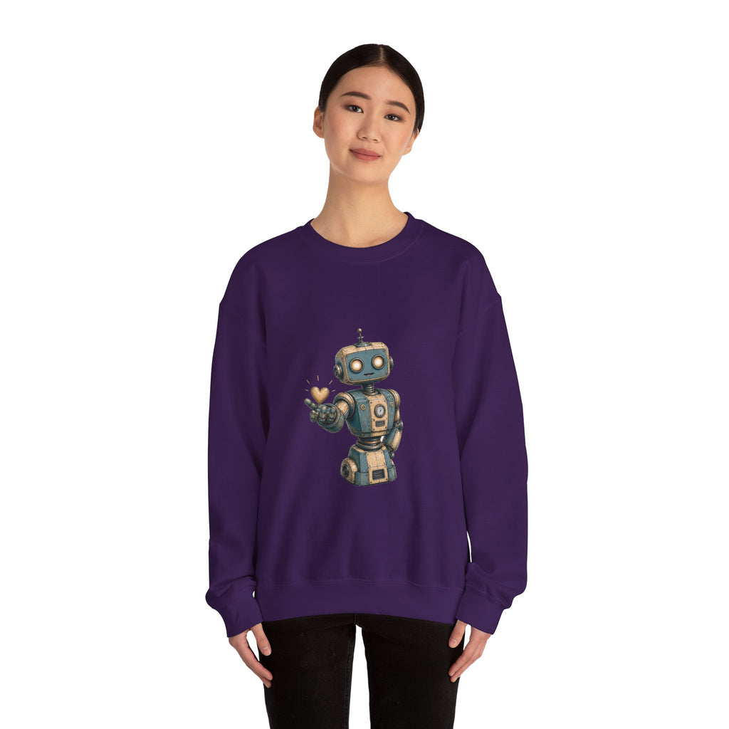 Matching Couple Sweatshirt - Robot & Heart Matching Couple Premium Fleece Sweatshirt Hand-Drawn Art His Hers Anniversary Gift - Design A