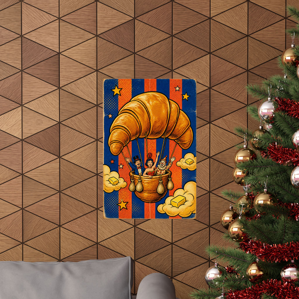 Croissant Hot Air Balloon Wall Art Poster 24×36 Pop Art Restaurant Decor Maximalist Print