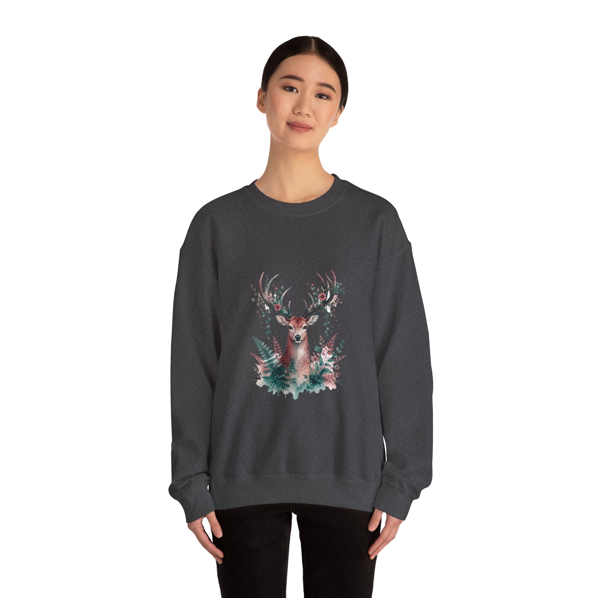 Matching Couple Sweatshirt - Bear & Deer Matching Couple Comfort Colors Crew Watercolor Art His Hers Birthday Gift - Design B