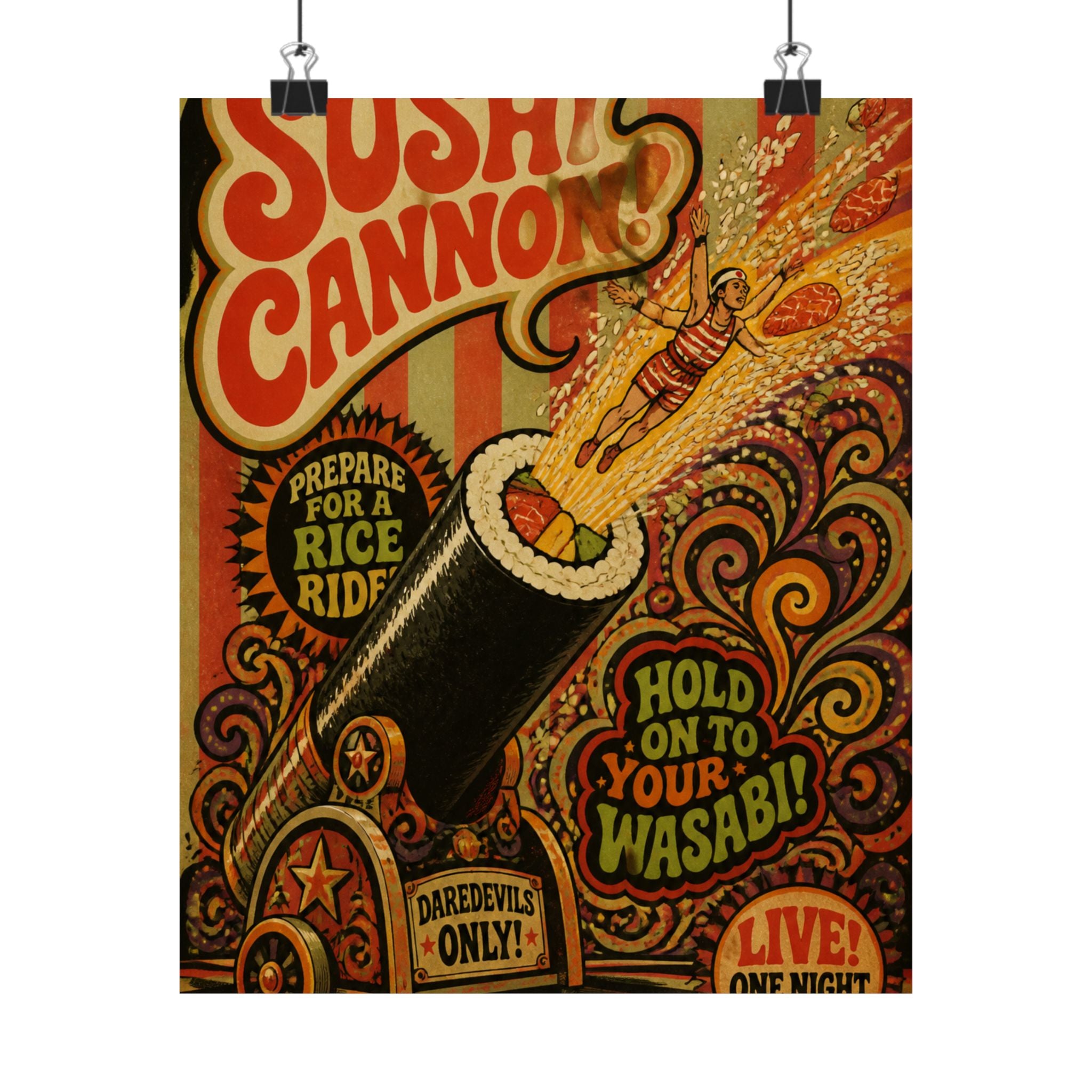 Sushi Roll Cannon Wall Art Poster 18×24 Psychedelic Cafe Decor Maximalist Print