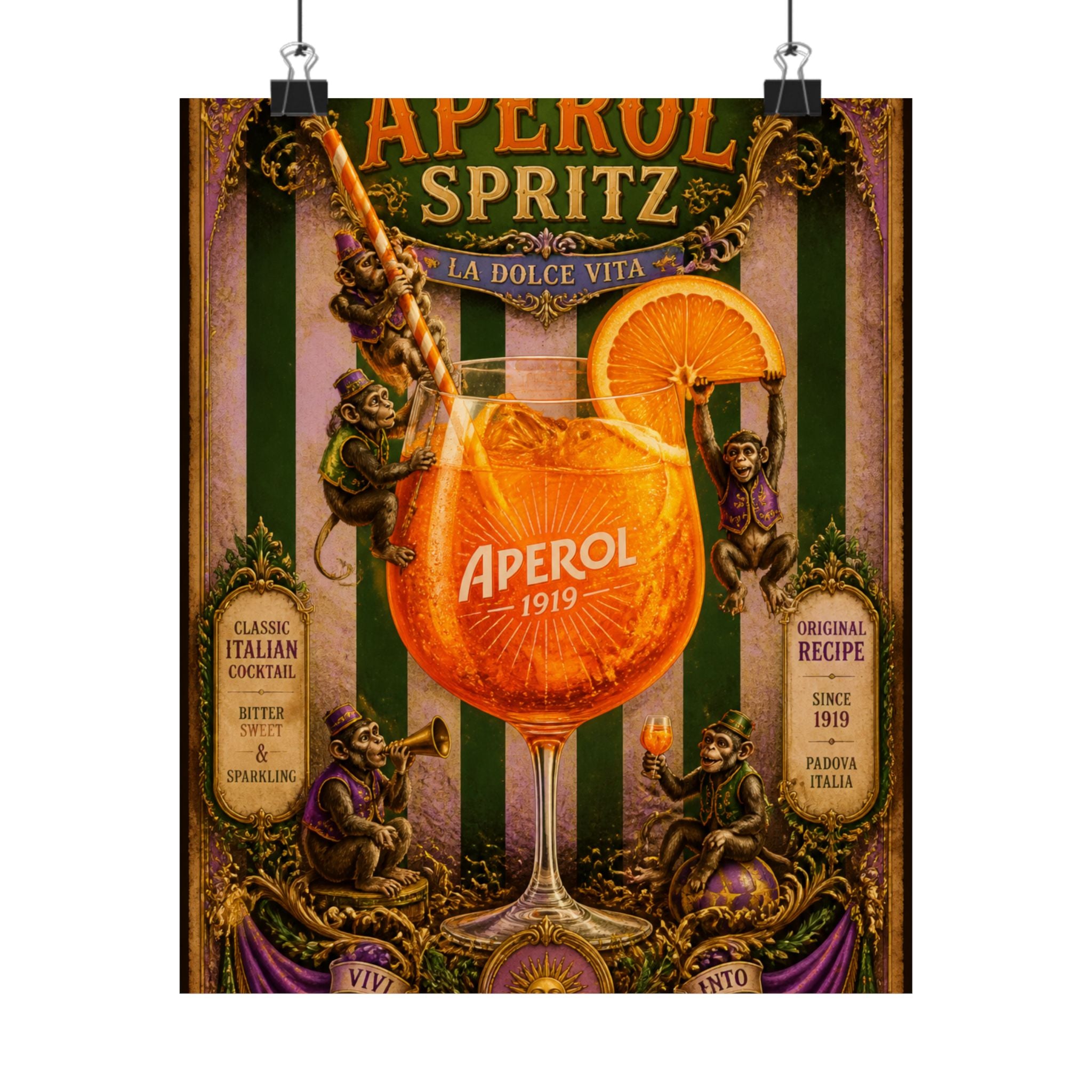 Aperol Spritz Monkeys Wall Art Poster 18×24 Baroque Home Office Decor Maximalist Print