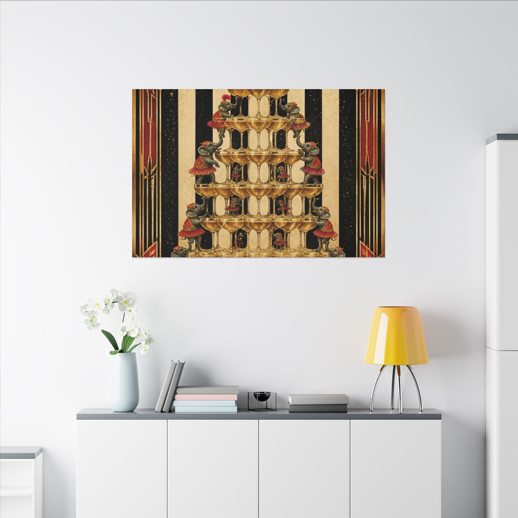 Champagne Tower Elephants Wall Art Canvas 24×36 Art Deco Bar Area Decor Maximalist Print