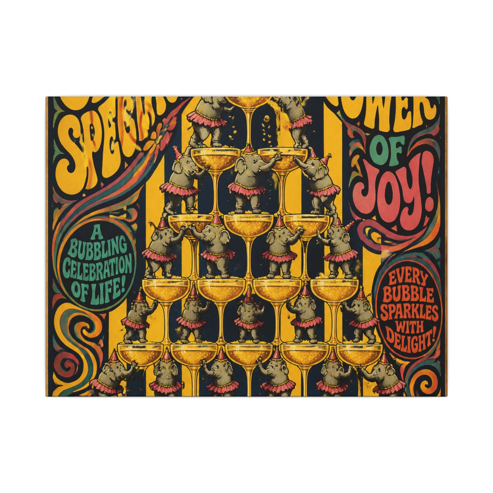 Champagne Tower Elephants Wall Art Canvas 24×36 Psychedelic Dining Room Decor Maximalist Print