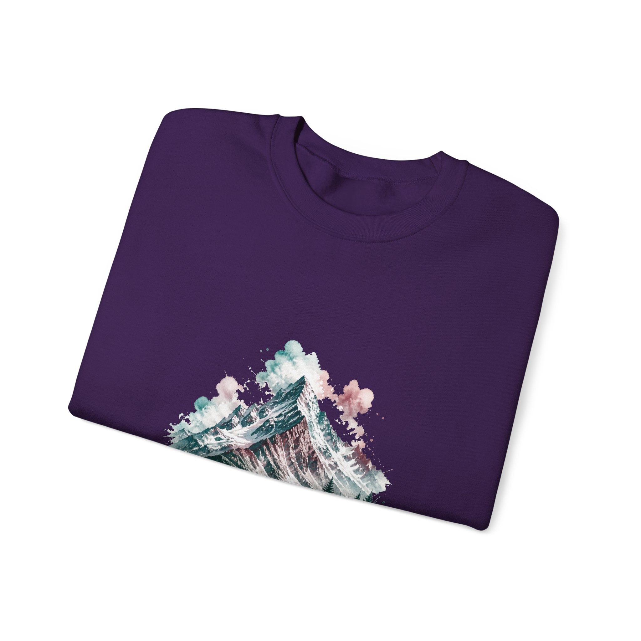 Matching Couple Sweatshirt - Mountain & Ocean Matching Couple Crewneck Sweatshirt Watercolor Art His Hers Engagement Gift - Design A