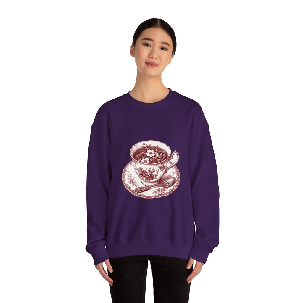 Matching Couple Sweatshirt - Coffee & Tea Matching Couple Comfort Colors Crew Hand-Drawn Art His Hers Anniversary Gift - Design B