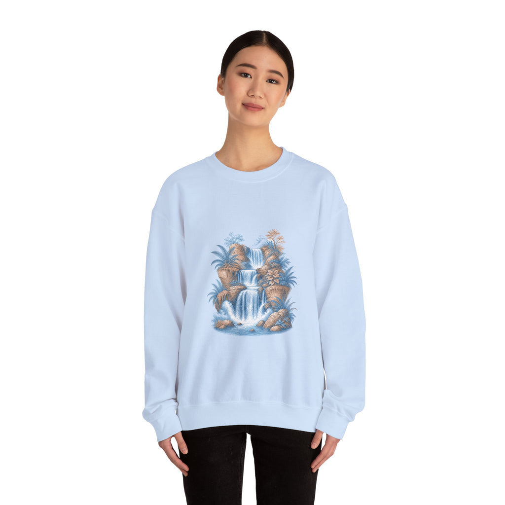 Matching Couple Sweatshirt - Wildfire & Waterfall Matching Couple Premium Fleece Sweatshirt Vintage Art His Hers Honeymoon Gift - Design B