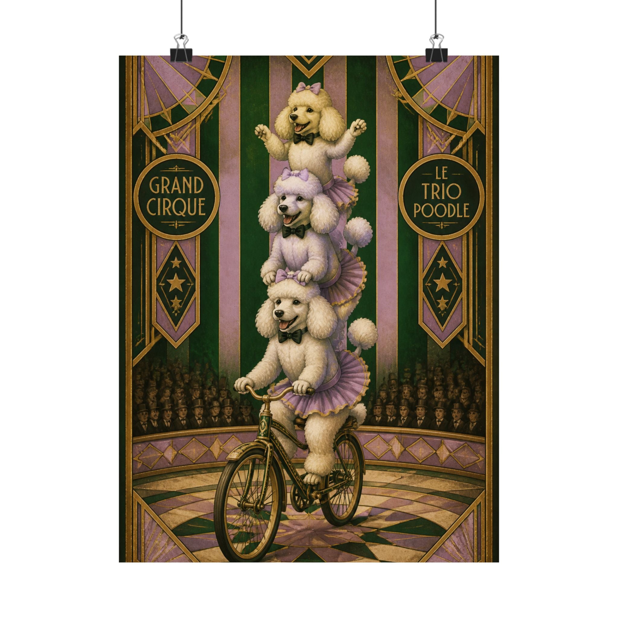 Poodle Stack Bicycle Wall Art Poster 24×36 Art Deco Bar Area Decor Maximalist Print