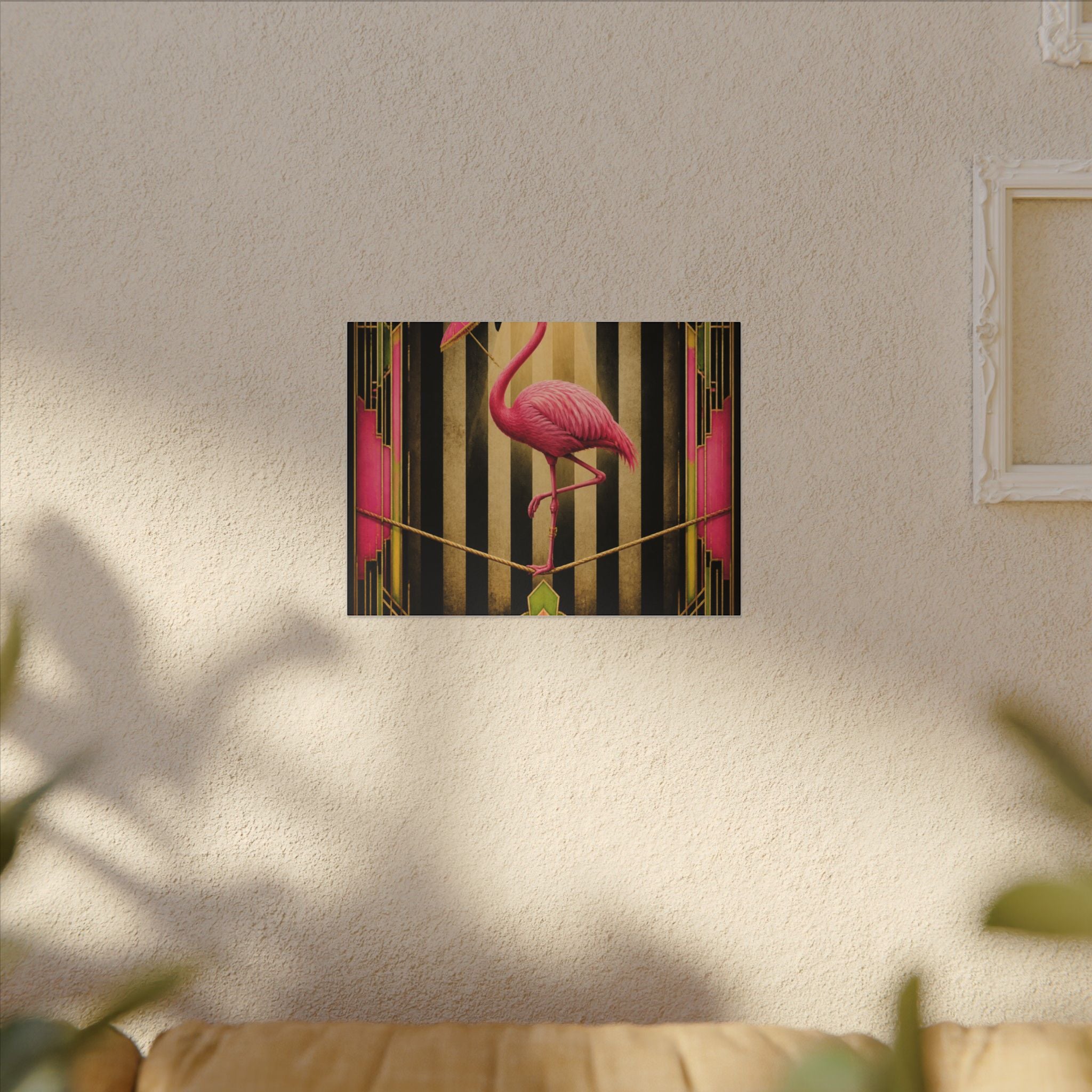 Flamingo Tightrope Wall Art Canvas 16×20 Art Deco Entryway Decor Maximalist Print