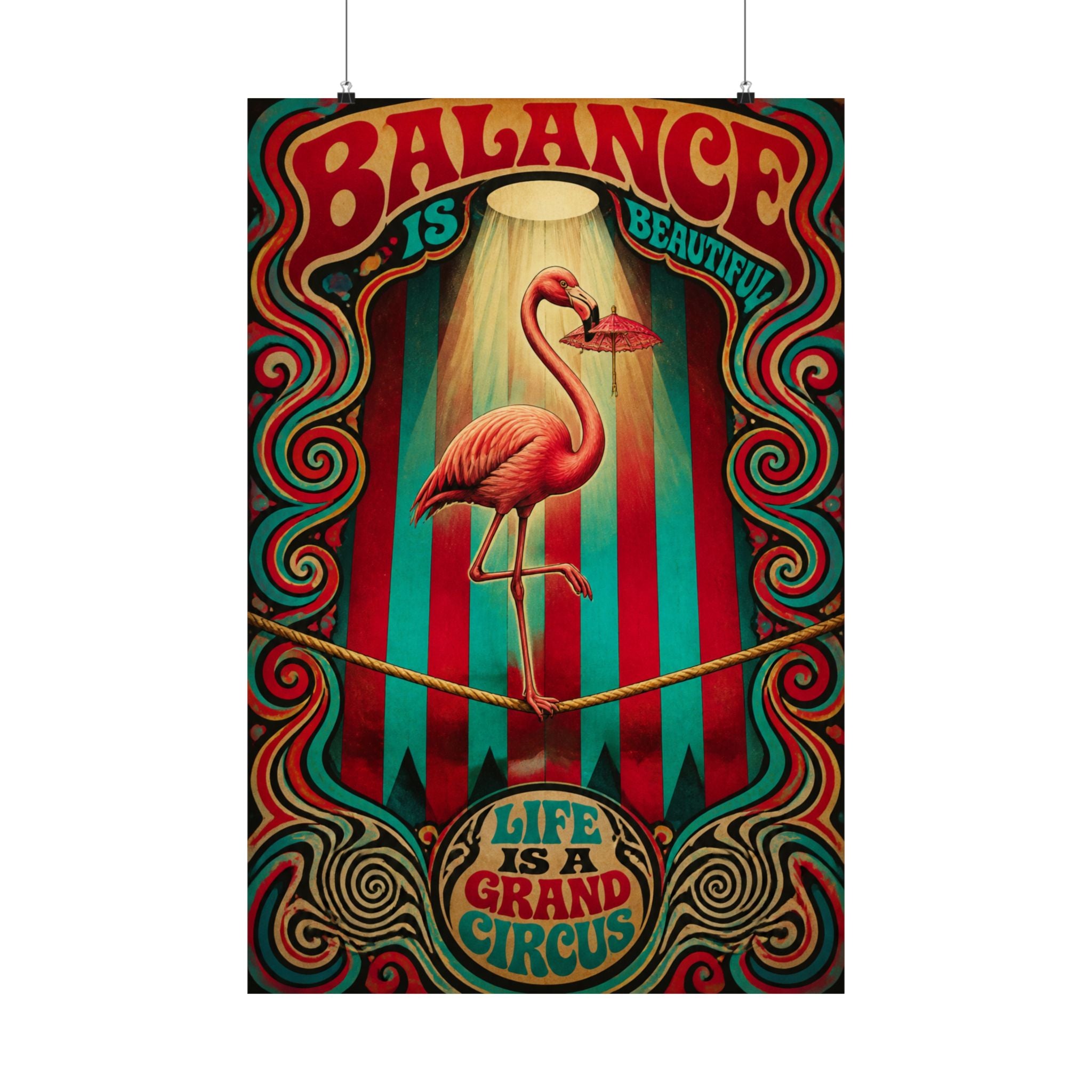 Flamingo Tightrope Wall Art Poster 18×24 Psychedelic Cafe Decor Maximalist Print