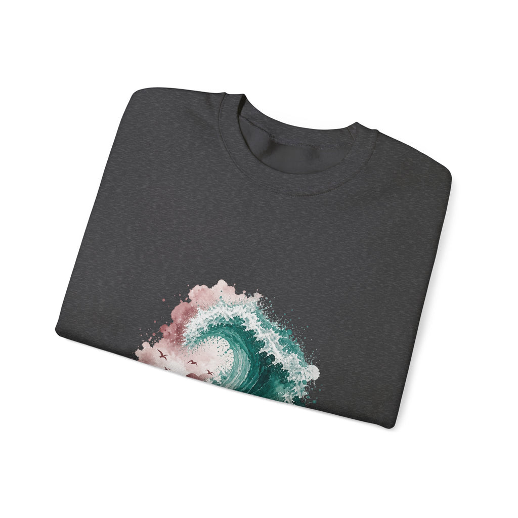 Matching Couple Sweatshirt - Mountain & Ocean Matching Couple Crewneck Sweatshirt Watercolor Art His Hers Engagement Gift - Design B