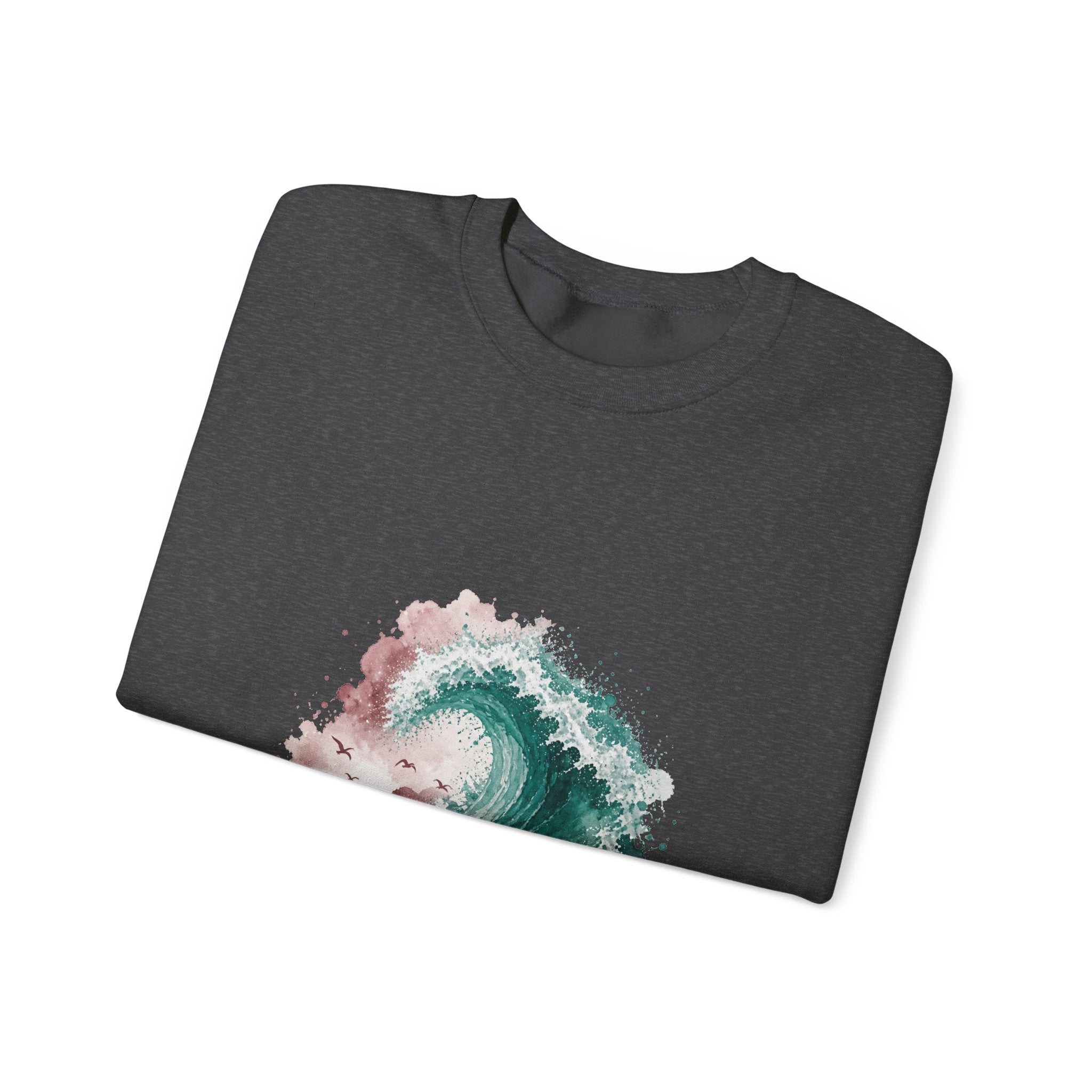 Matching Couple Sweatshirt - Mountain & Ocean Matching Couple Crewneck Sweatshirt Watercolor Art His Hers Engagement Gift - Design B