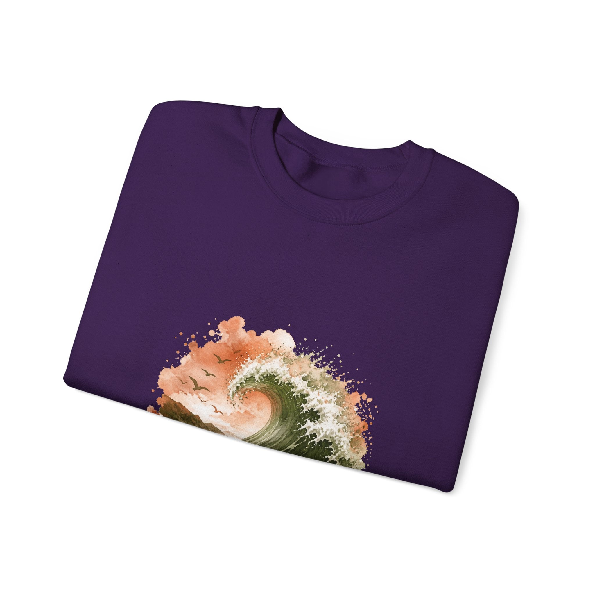 Matching Couple Sweatshirt - Mountain & Ocean Matching Couple Premium Fleece Sweatshirt Watercolor Art His Hers Birthday Gift - Design B
