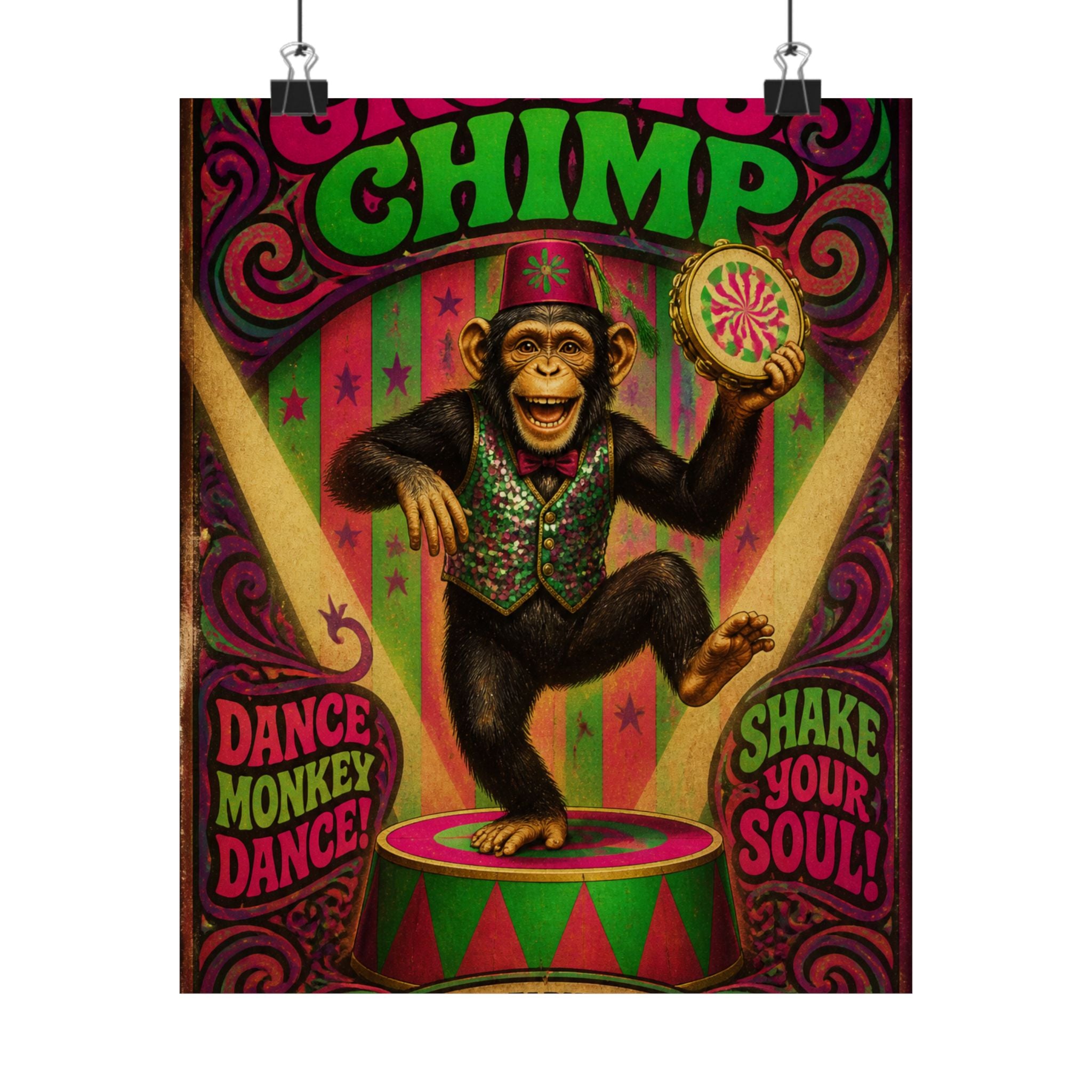 Dancing Monkey Wall Art Poster 24×36 Psychedelic Dining Room Decor Maximalist Print