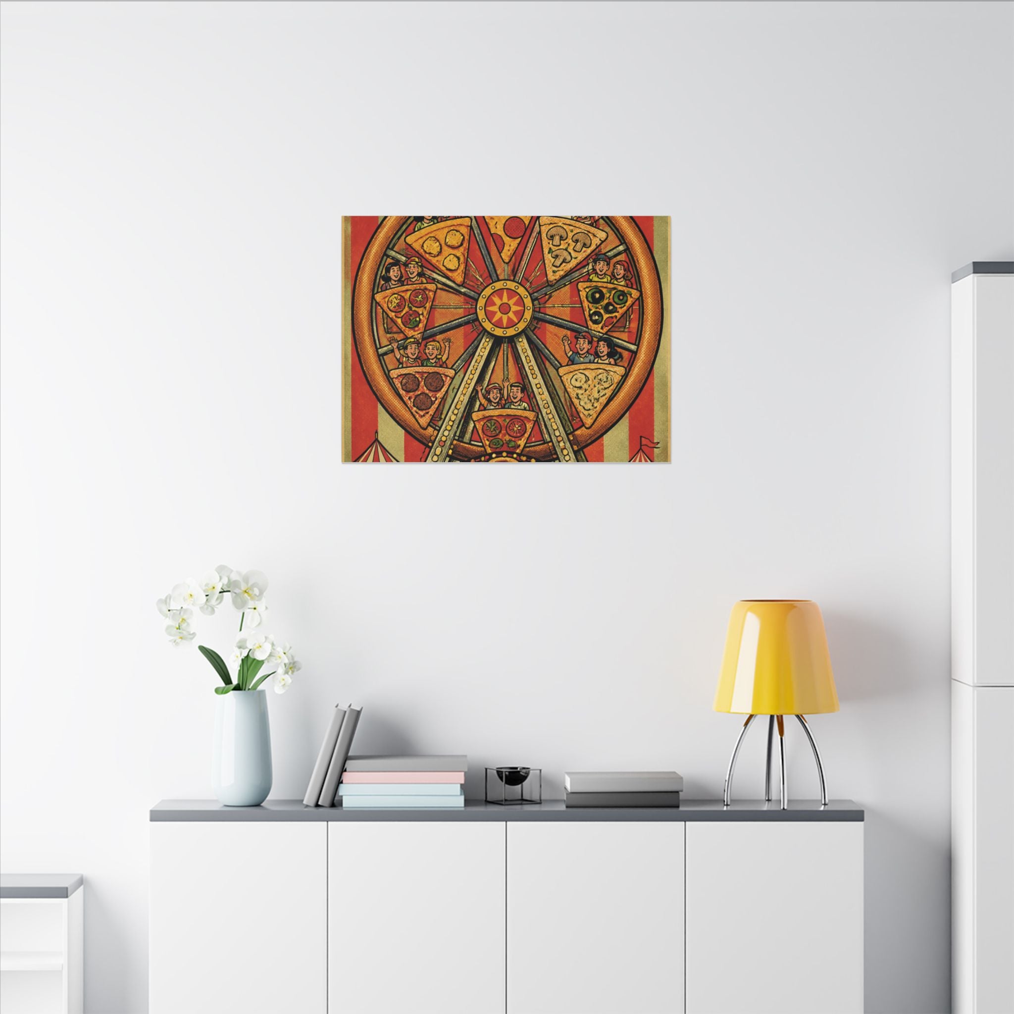 Pizza Ferris Wheel Wall Art Canvas 24×36 Pop Art Restaurant Decor Maximalist Print