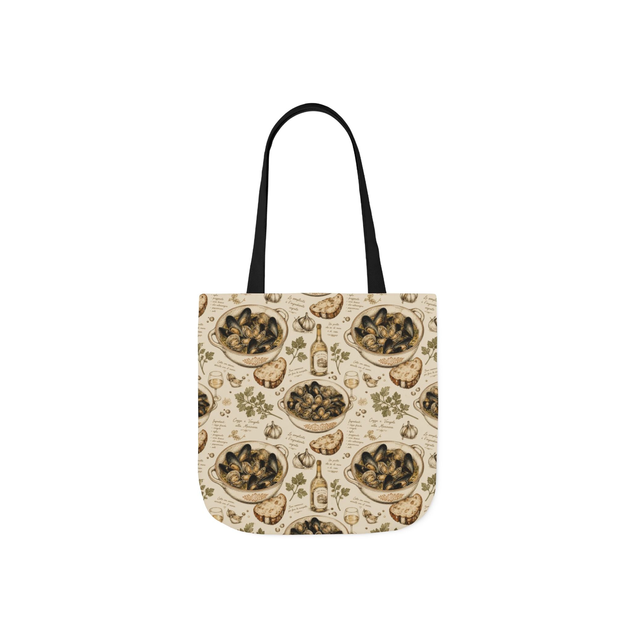 Mussels & Clams Canvas Tote Bag Mediterranean Kitchen Botanical Design Italian Cottagecore Gift
