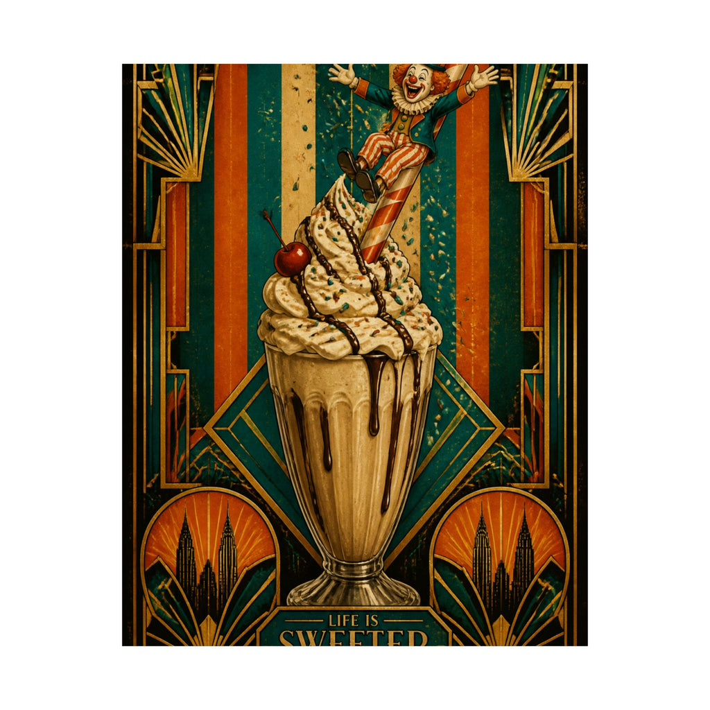 Milkshake Slide Clown Wall Art Poster 18×24 Art Deco Entryway Decor Maximalist Print