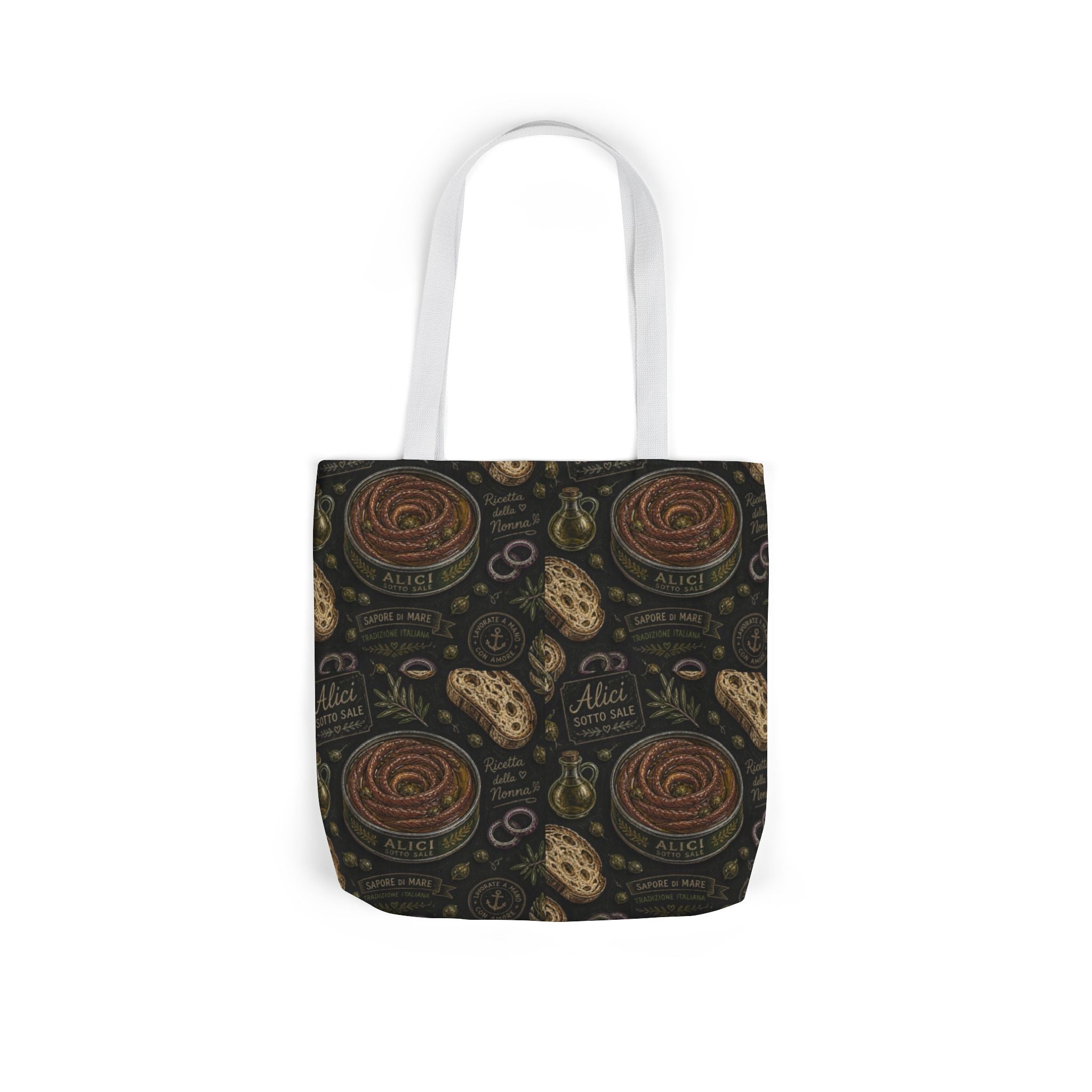 Anchovies & Capers Canvas Tote Bag Mediterranean Kitchen Chalk Art Design Italian Cottagecore Gift