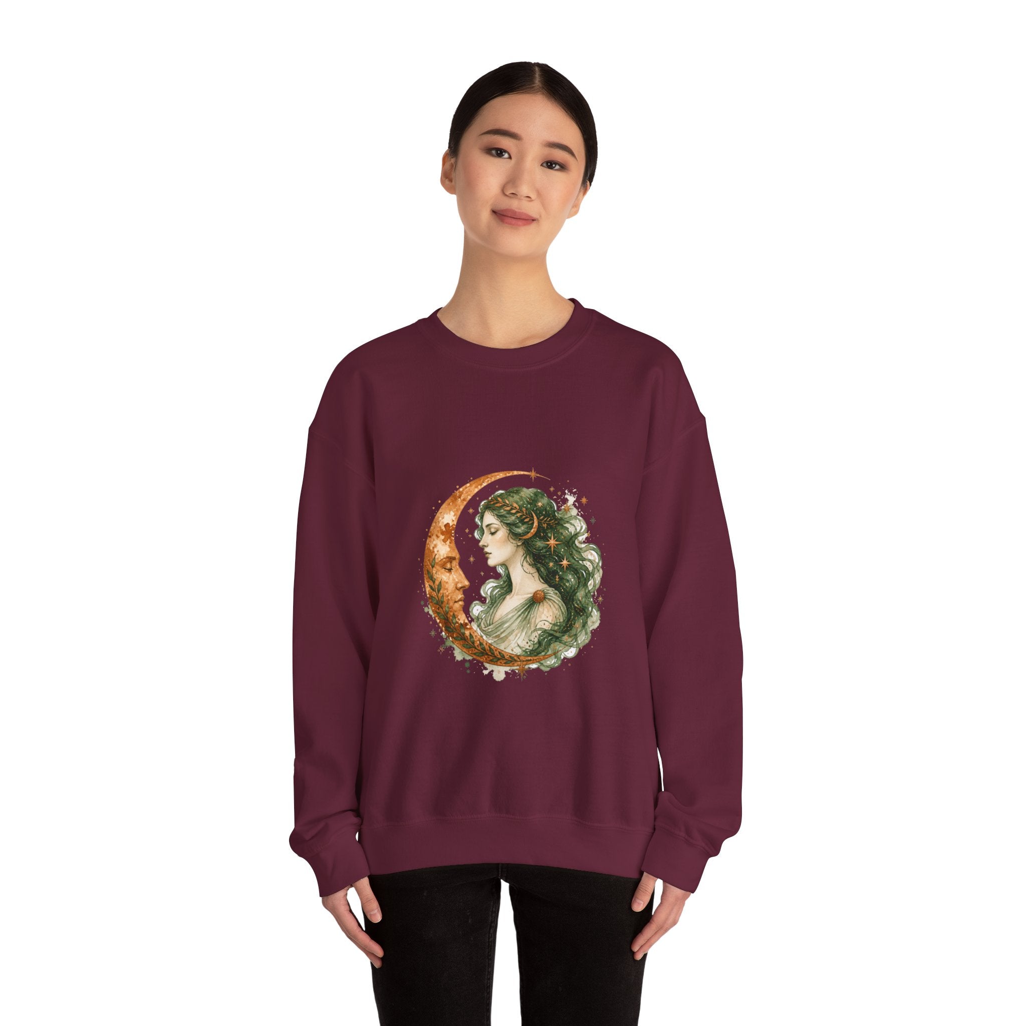 Matching Couple Sweatshirt - Helios & Selene Matching Couple Crewneck Sweatshirt Watercolor Art His Hers Engagement Gift - Design B