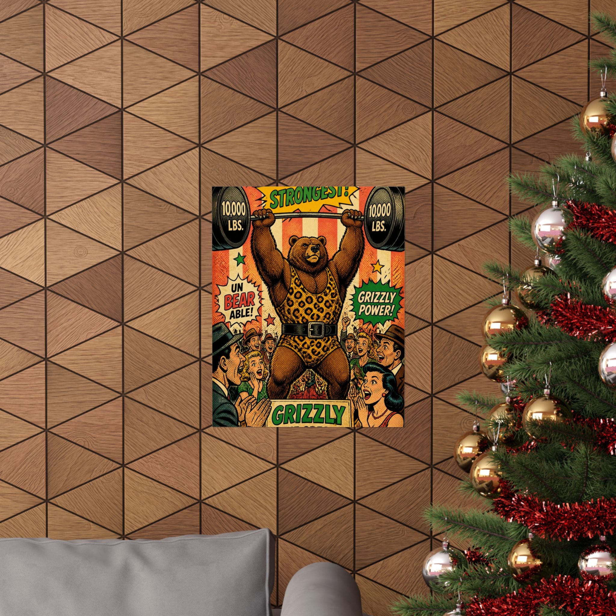 Strongman Bear Wall Art Poster 24×36 Pop Art Restaurant Decor Maximalist Print