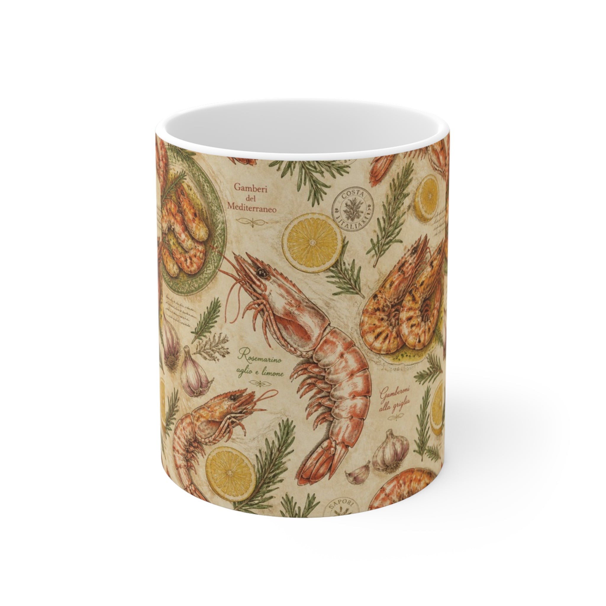 Mediterranean Shrimp 11oz Ceramic Mug Mediterranean Kitchen Botanical Design Italian Cottagecore Gift