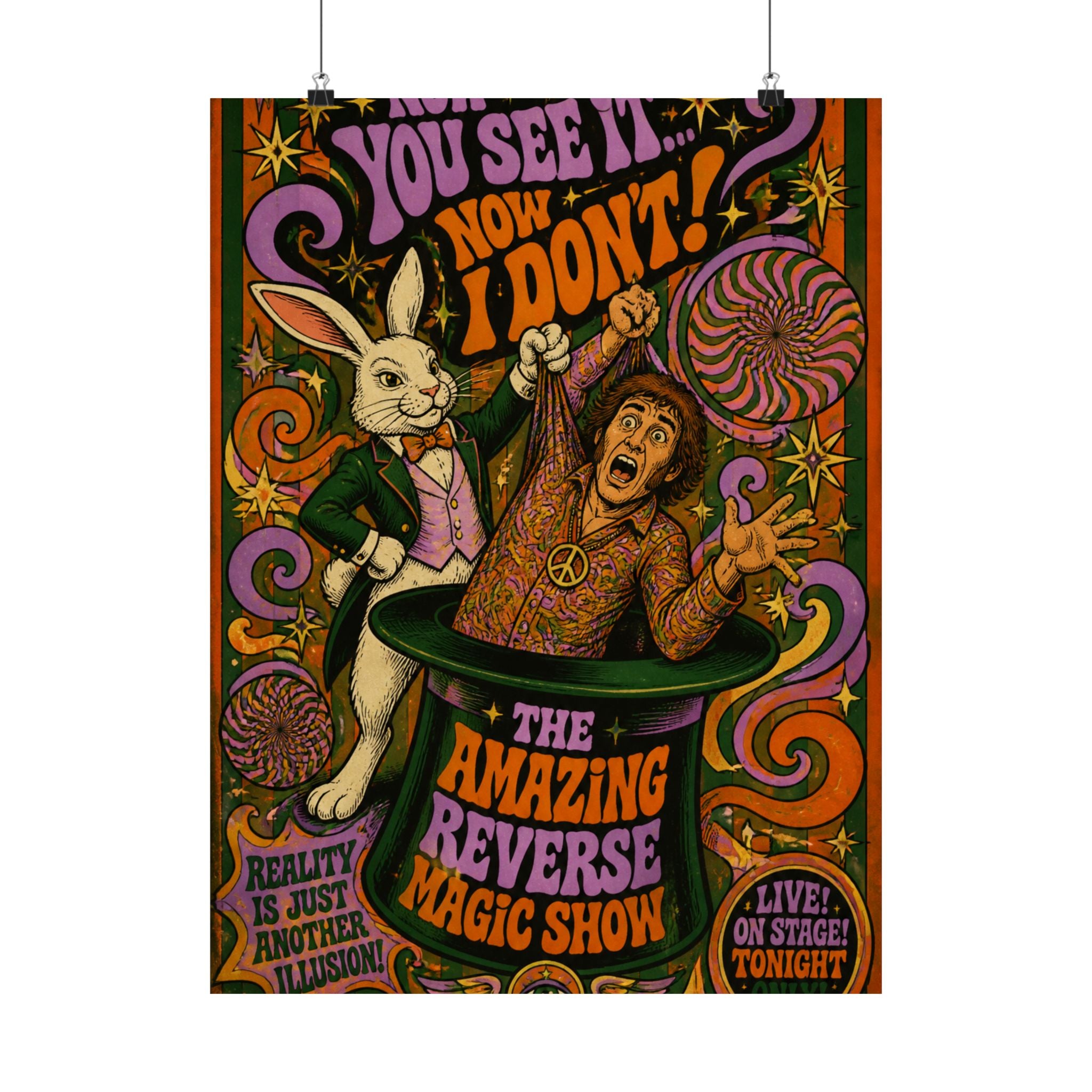 Magic Hat Rabbit Wall Art Poster 18×24 Psychedelic Cafe Decor Maximalist Print