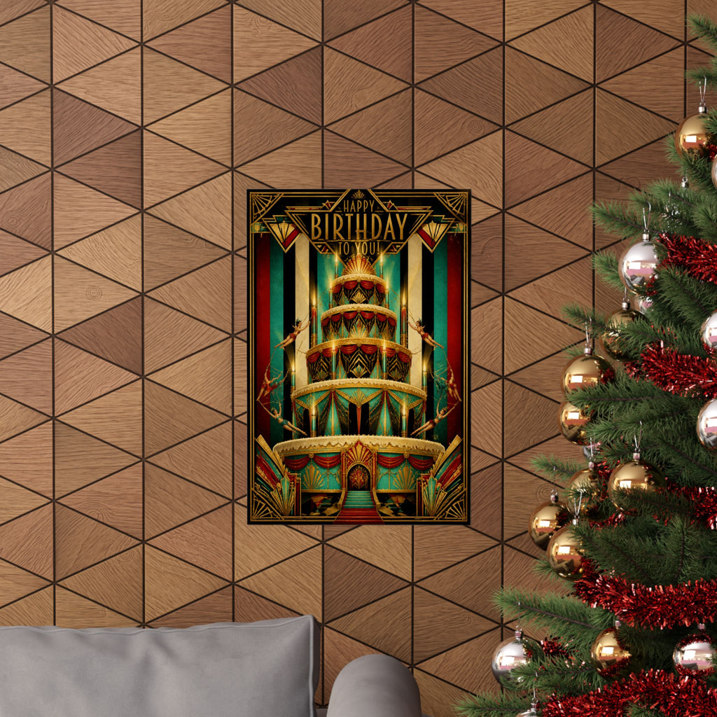 Birthday Cake Trapeze Wall Art Poster 24×36 Art Deco Bar Area Decor Maximalist Print