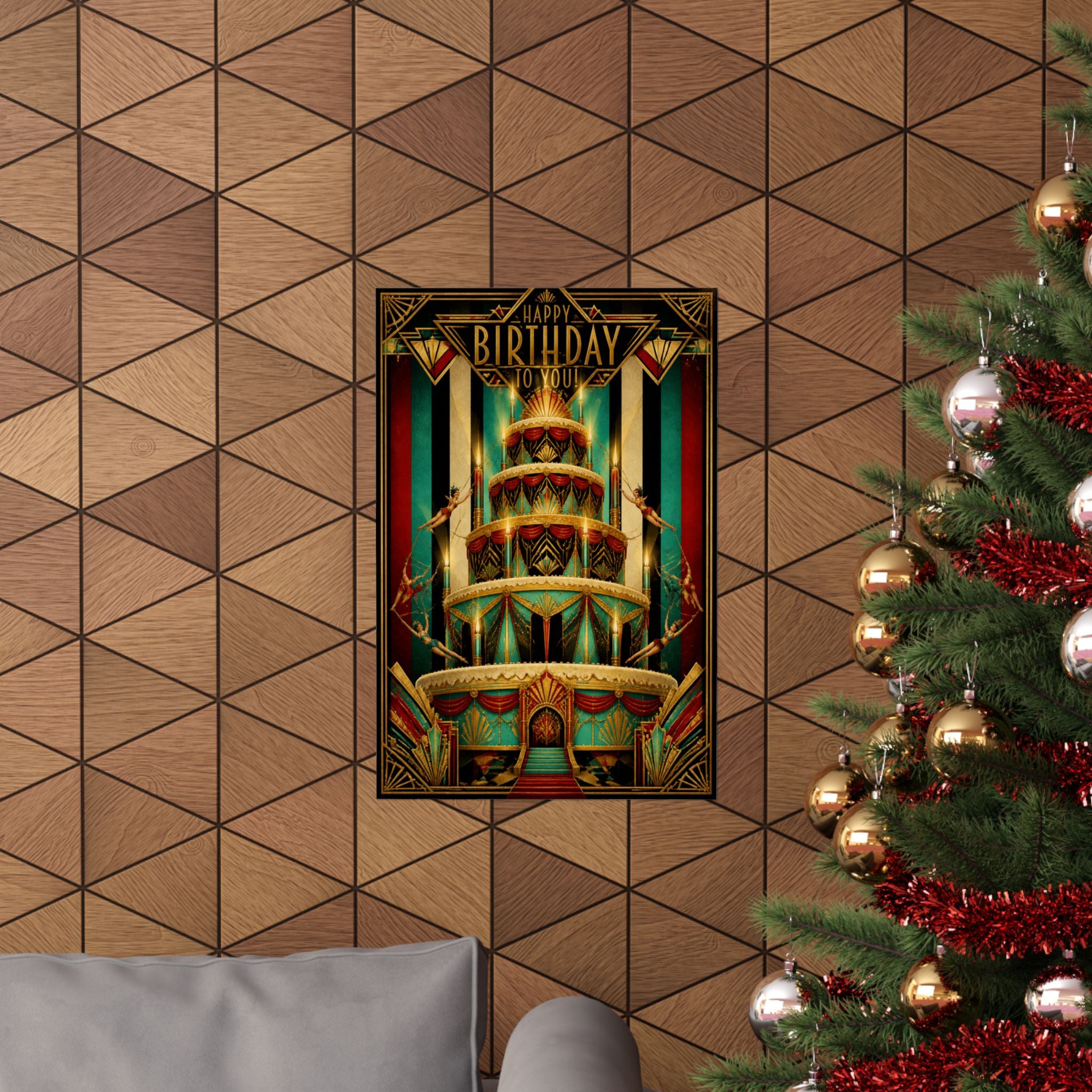 Birthday Cake Trapeze Wall Art Poster 24×36 Art Deco Bar Area Decor Maximalist Print