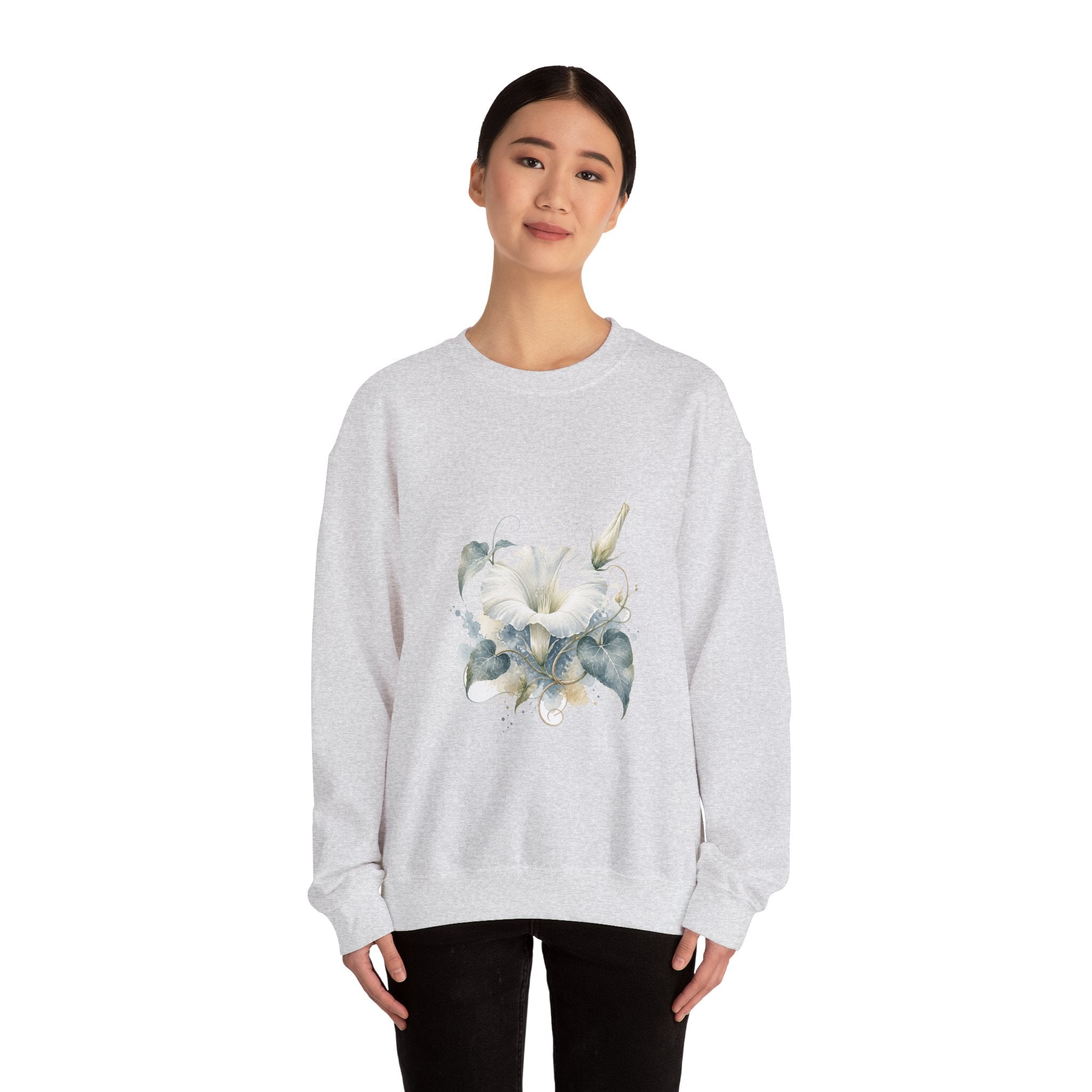 Matching Couple Sweatshirt - Sunflower & Moonflower Matching Couple Comfort Colors Crew Watercolor Art His Hers Birthday Gift - Design B