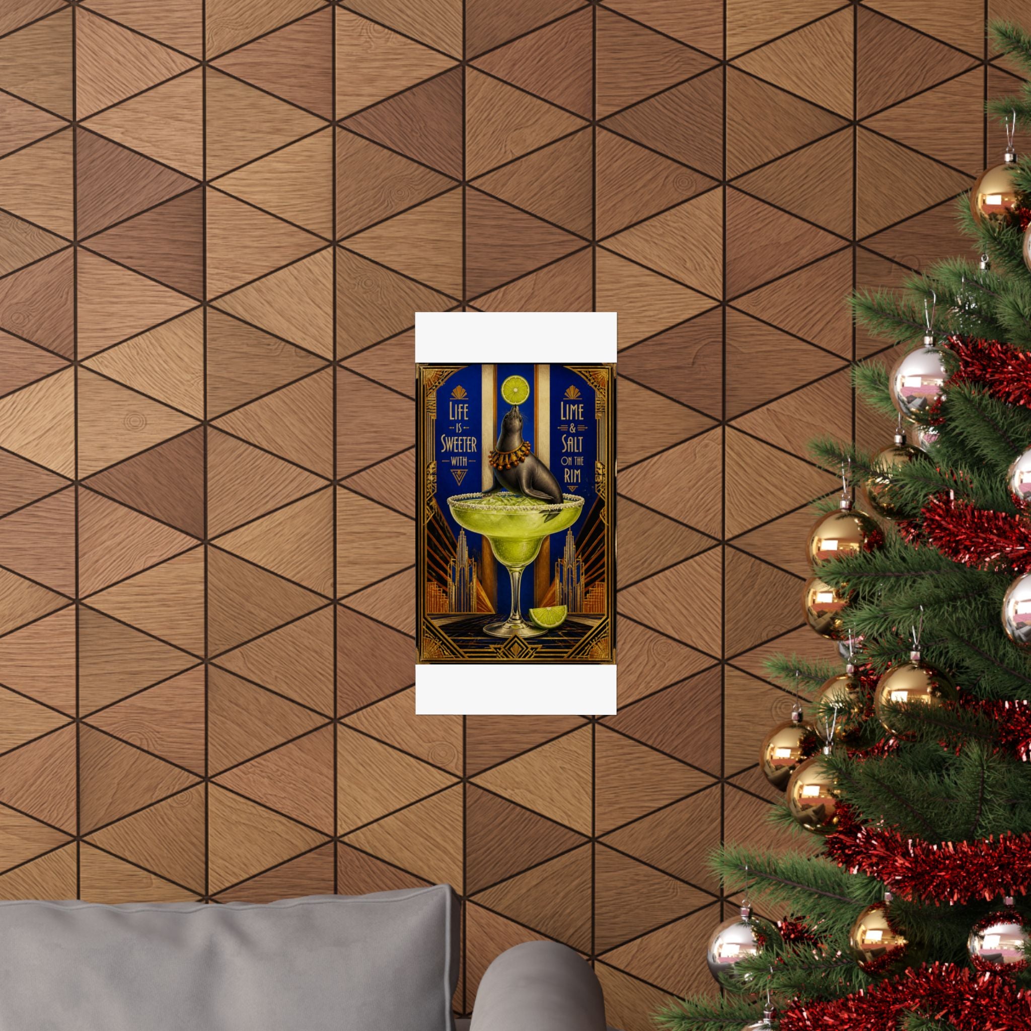 Margarita Balancing Seal Wall Art Poster 24×36 Art Deco Bar Area Decor Maximalist Print