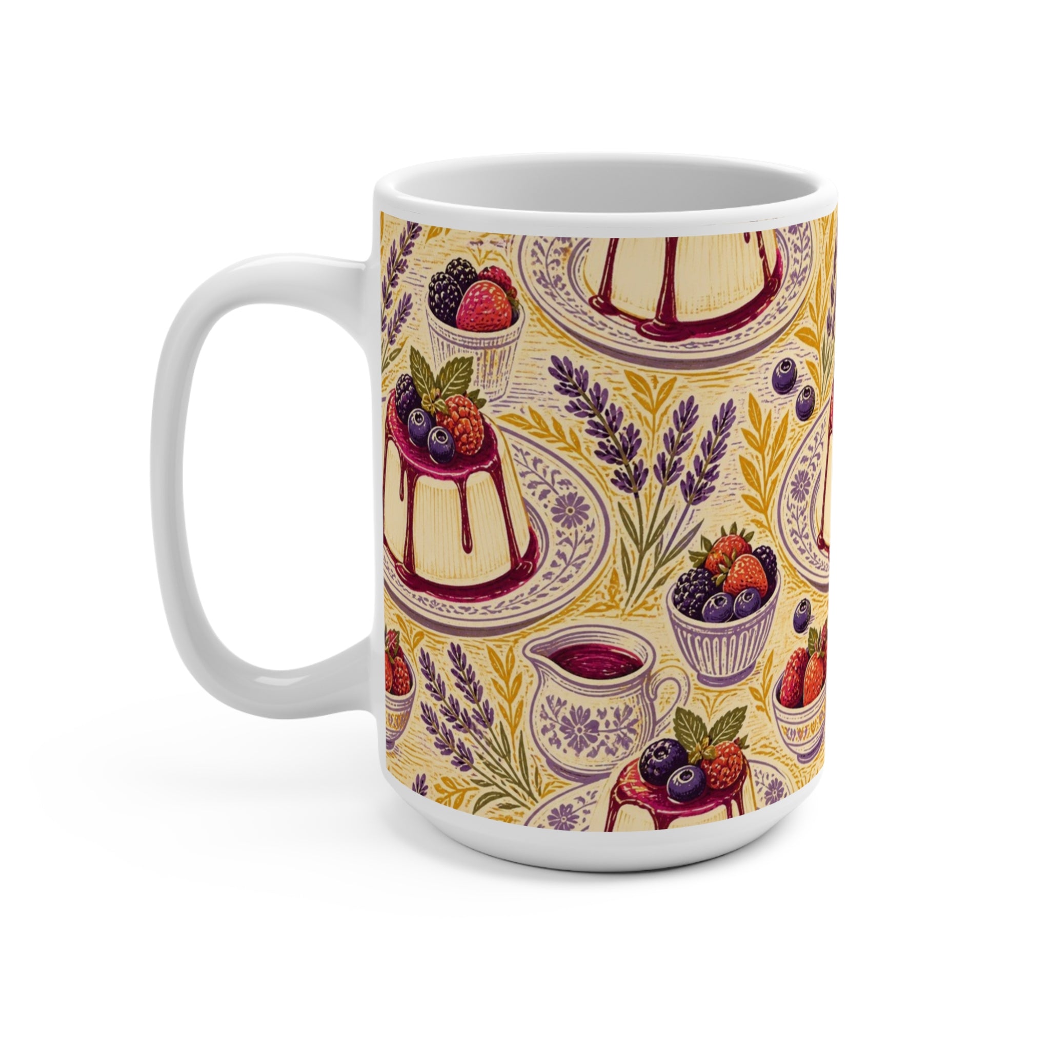 Panna Cotta 15oz Ceramic Mug Mediterranean Kitchen Linocut Design Italian Cottagecore Gift