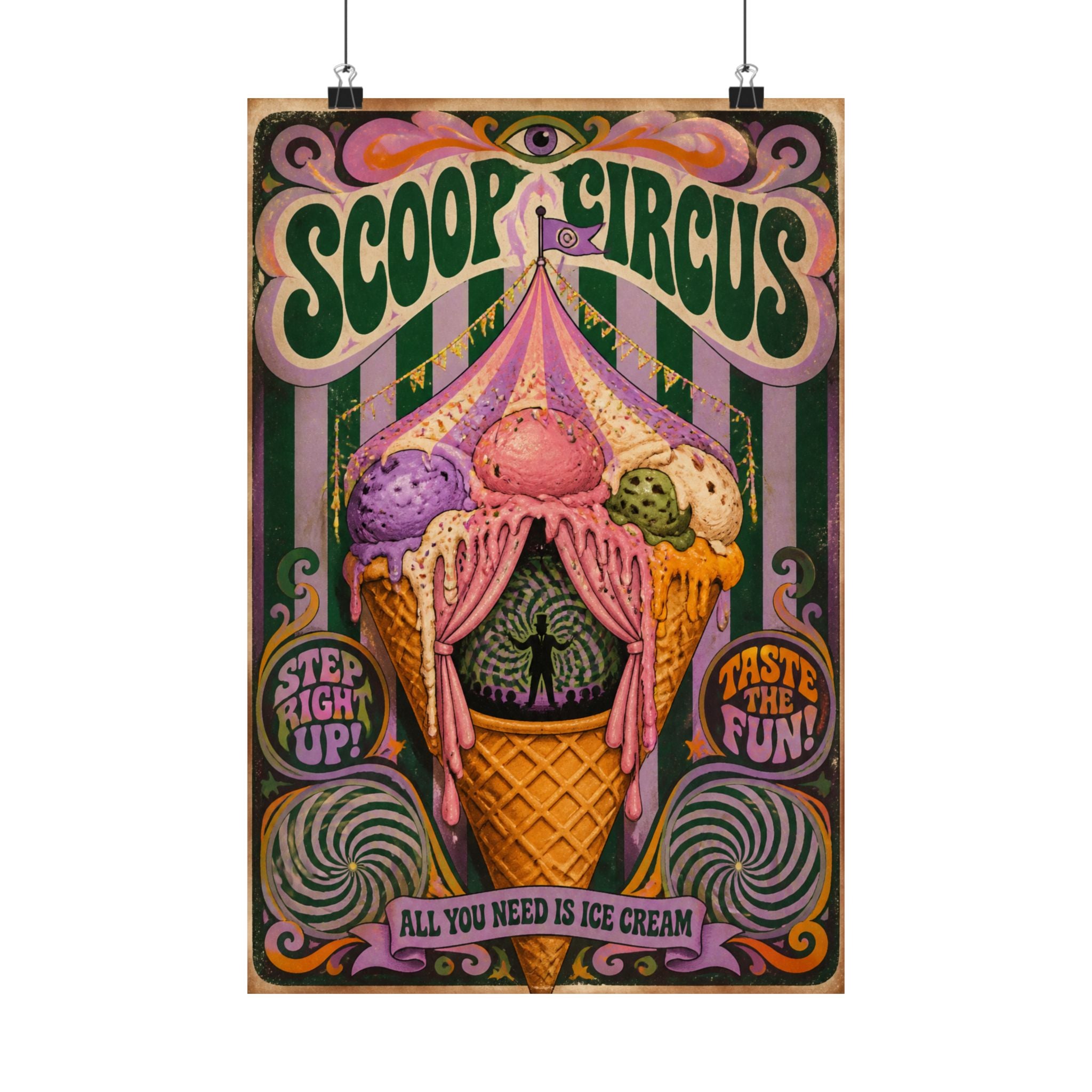 Ice Cream Cone Circus Tent Wall Art Poster 24×36 Psychedelic Dining Room Decor Maximalist Print