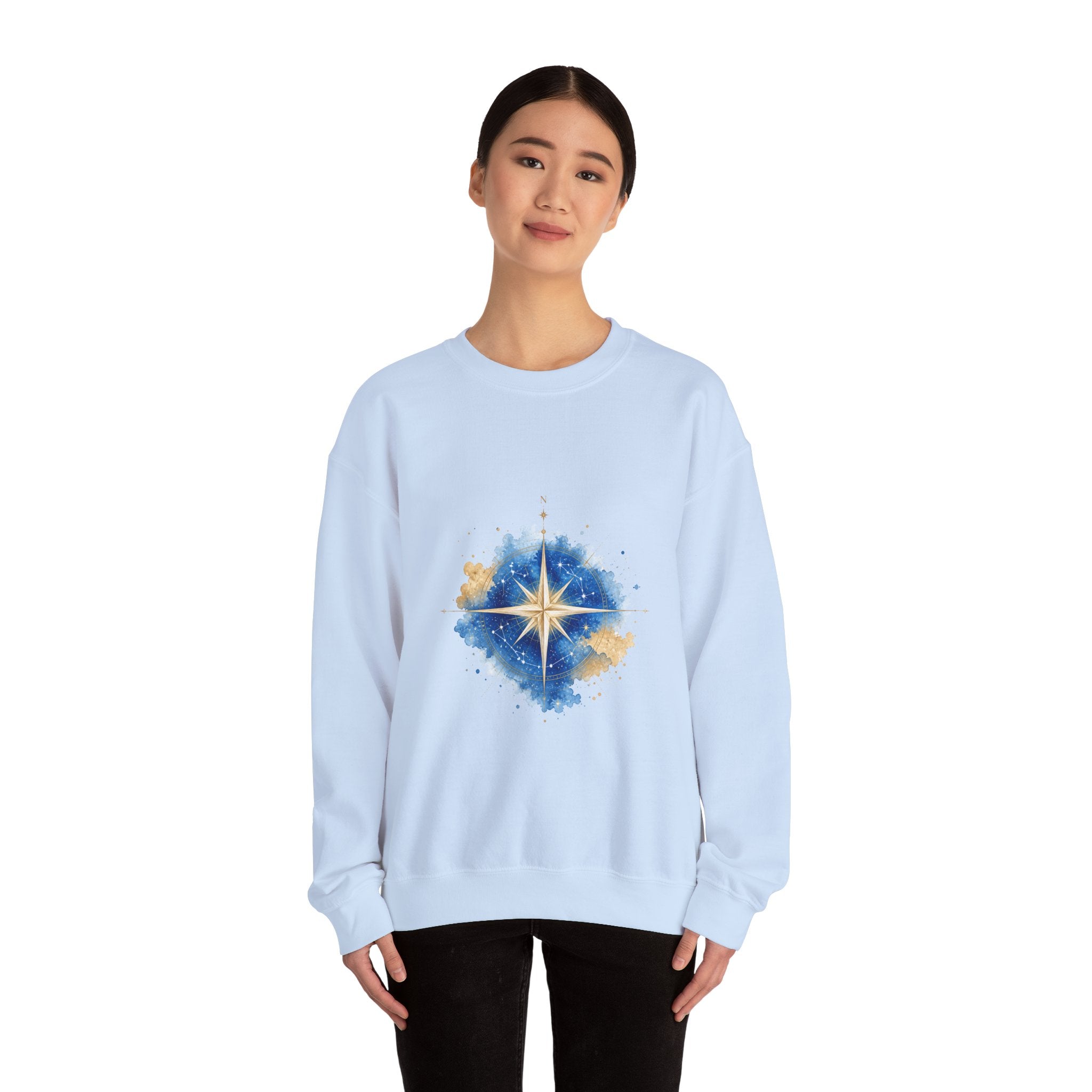 Matching Couple Sweatshirt - Shooting Star & North Star Matching Couple Premium Fleece Sweatshirt Watercolor Art His Hers Birthday Gift - Design B