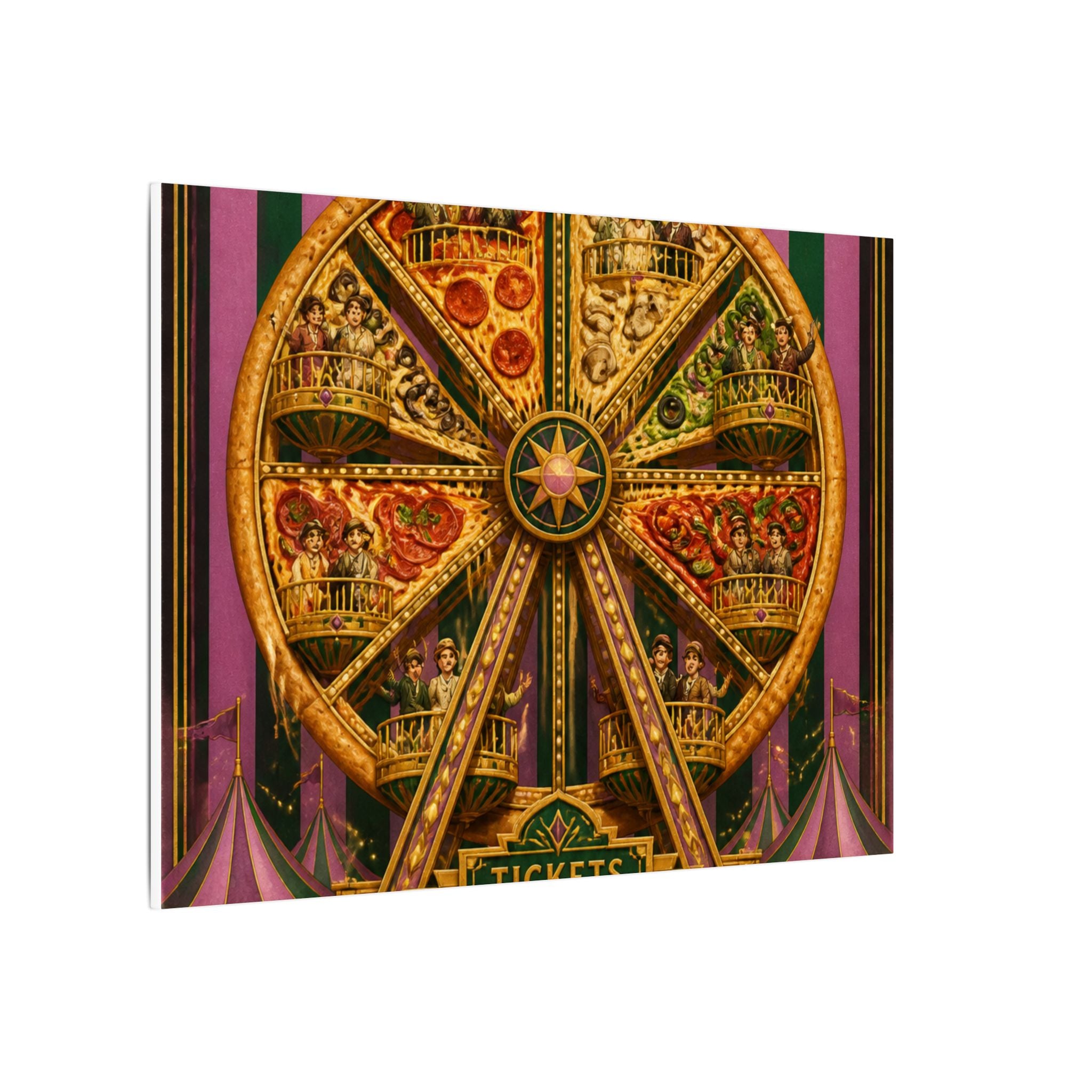 Pizza Ferris Wheel Wall Art Canvas 24×36 Art Deco Bar Area Decor Maximalist Print