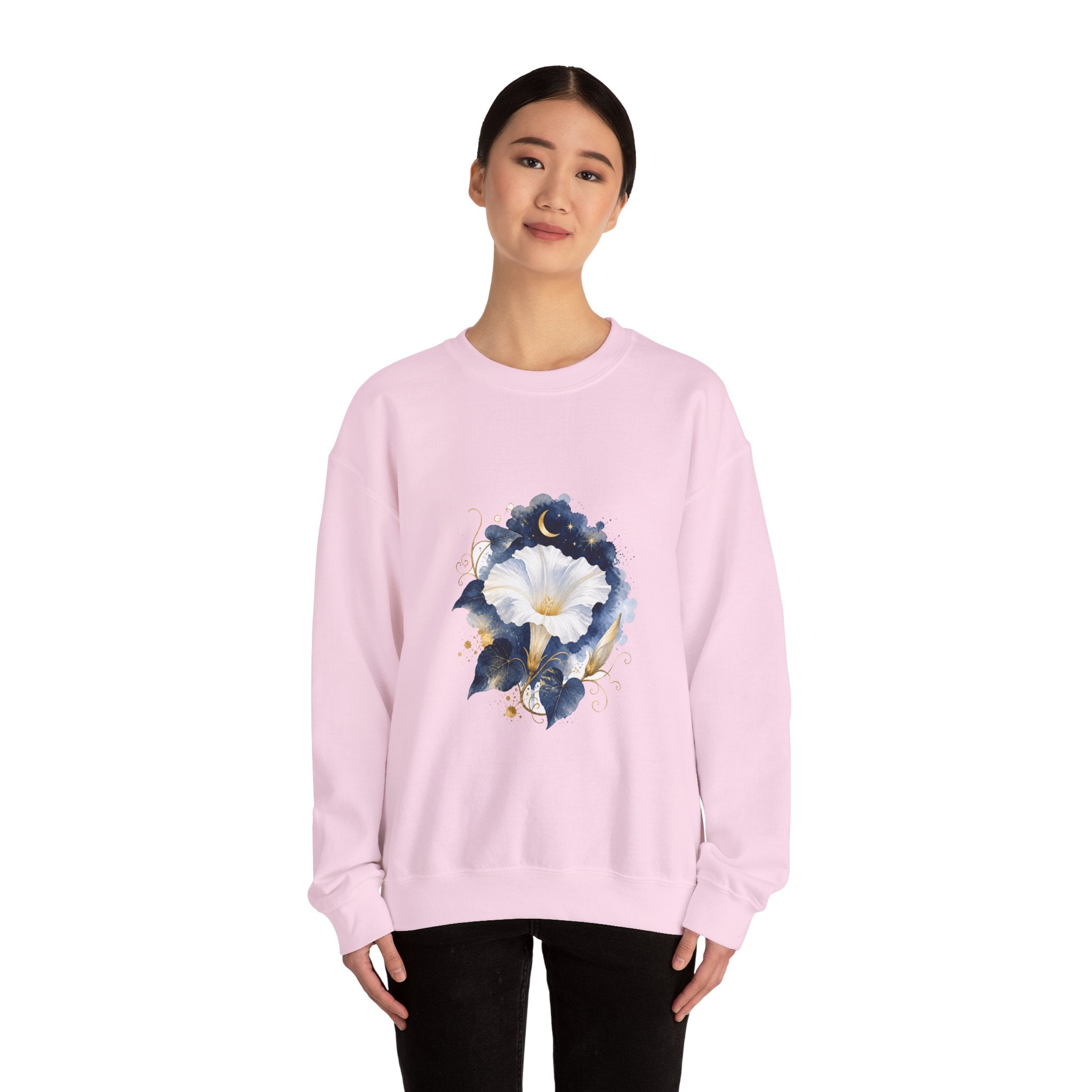 Matching Couple Sweatshirt - Sunflower & Moonflower Matching Couple Premium Fleece Sweatshirt Watercolor Art His Hers Birthday Gift - Design B