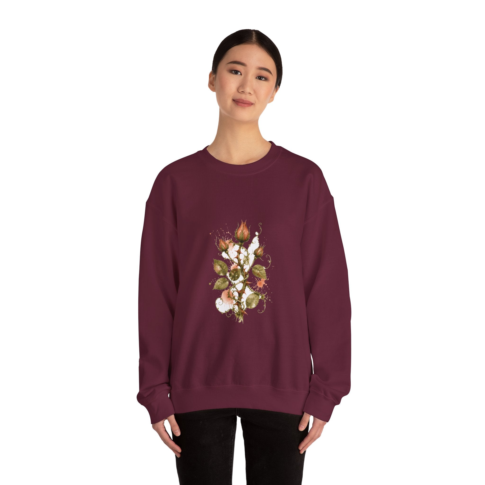 Matching Couple Sweatshirt - Rose & Thorn Matching Couple Premium Fleece Sweatshirt Watercolor Art His Hers Birthday Gift - Design B