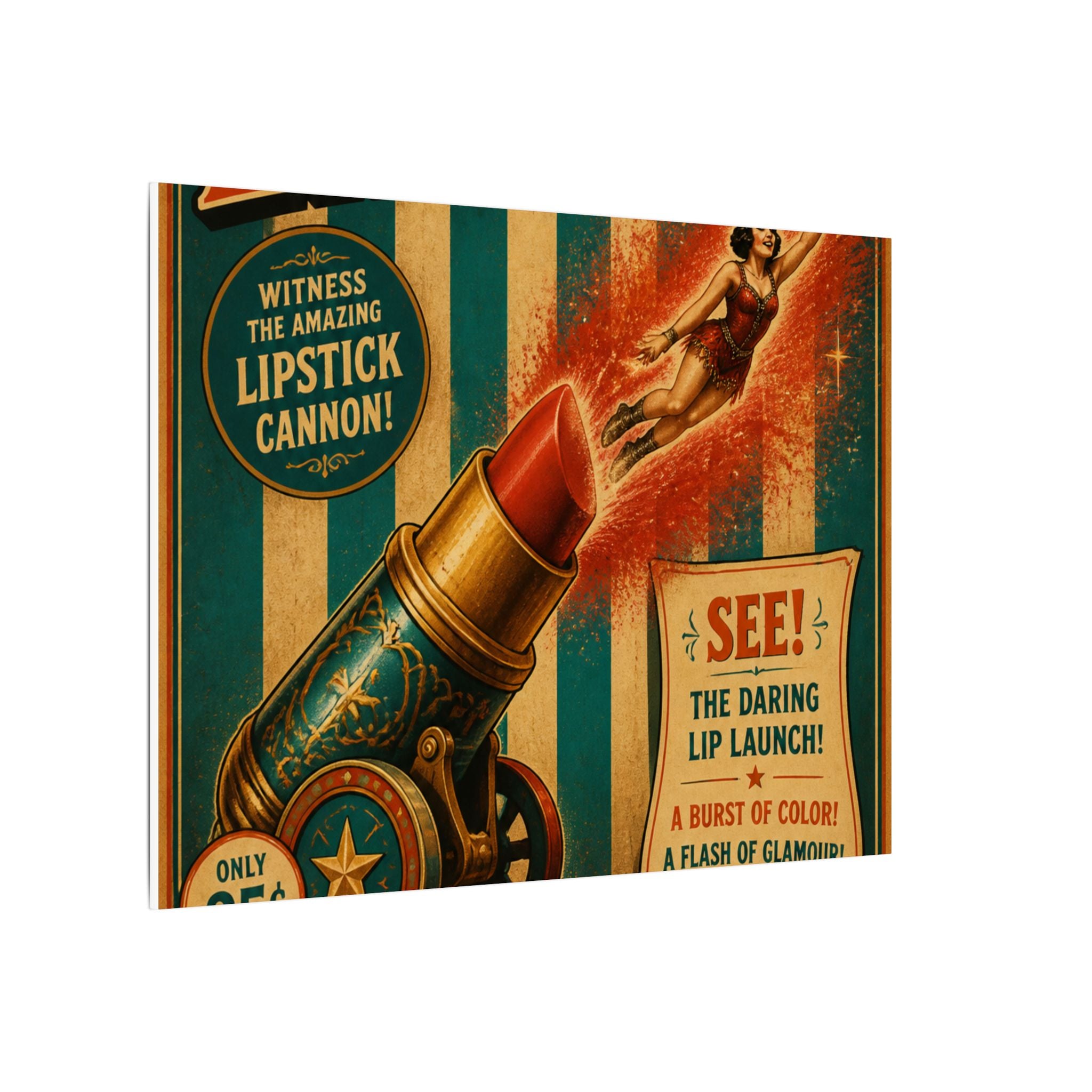 Lipstick Cannon Wall Art Canvas 16×20 Vintage Circus Kitchen Decor Maximalist Print