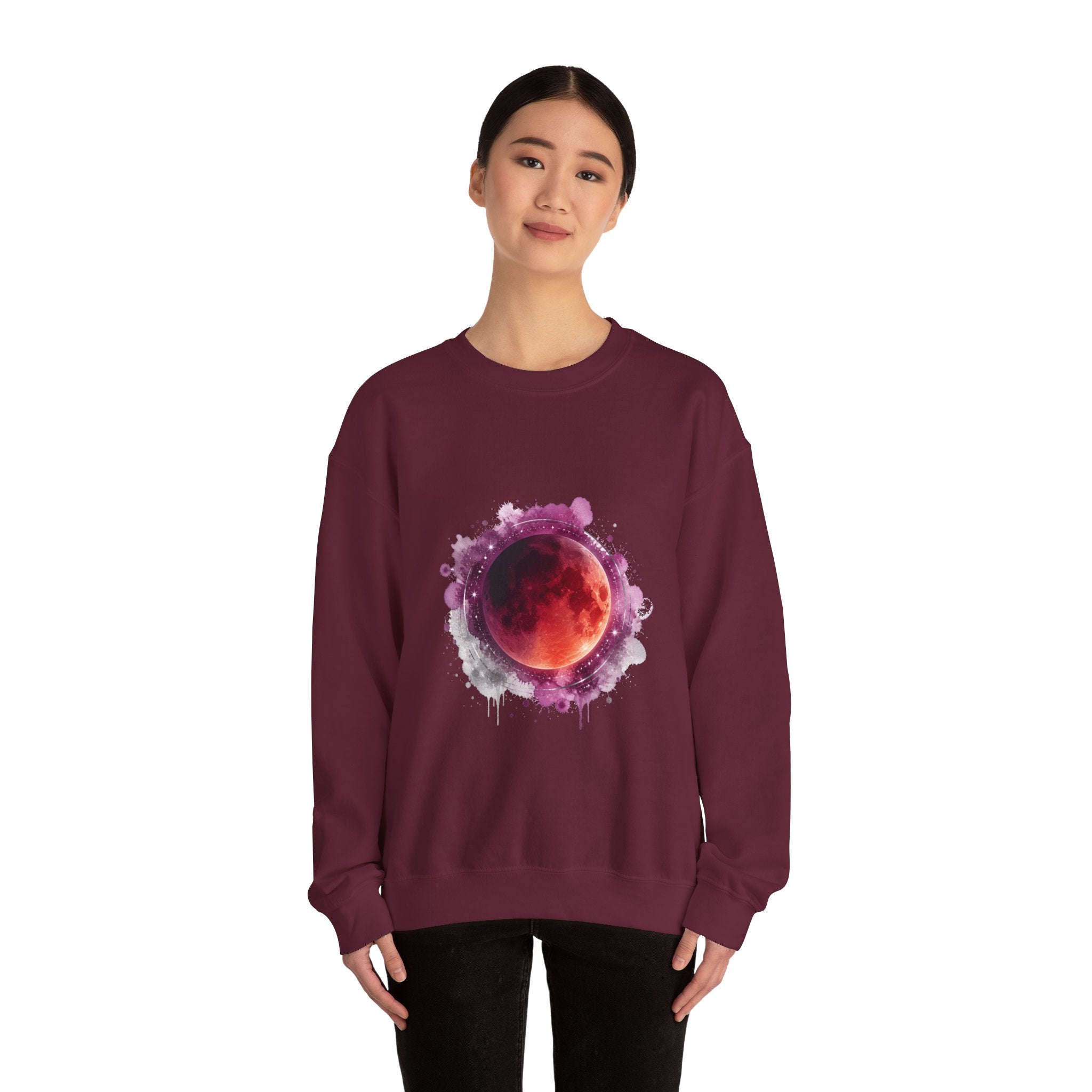 Matching Couple Sweatshirt - Solar & Lunar Eclipse Matching Couple Premium Fleece Sweatshirt Watercolor Art His Hers Birthday Gift - Design B
