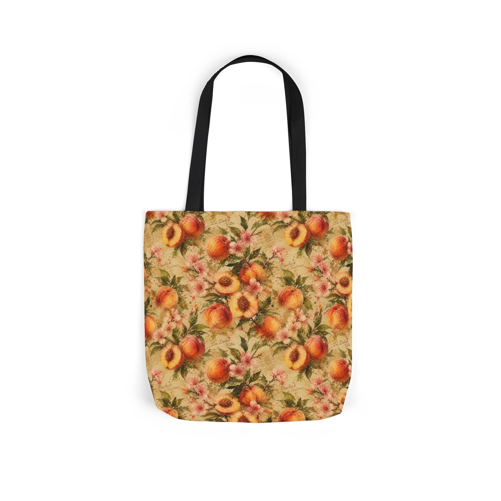 Ripe Peaches Canvas Tote Bag Mediterranean Kitchen Watercolor Splash Design Italian Cottagecore Gift