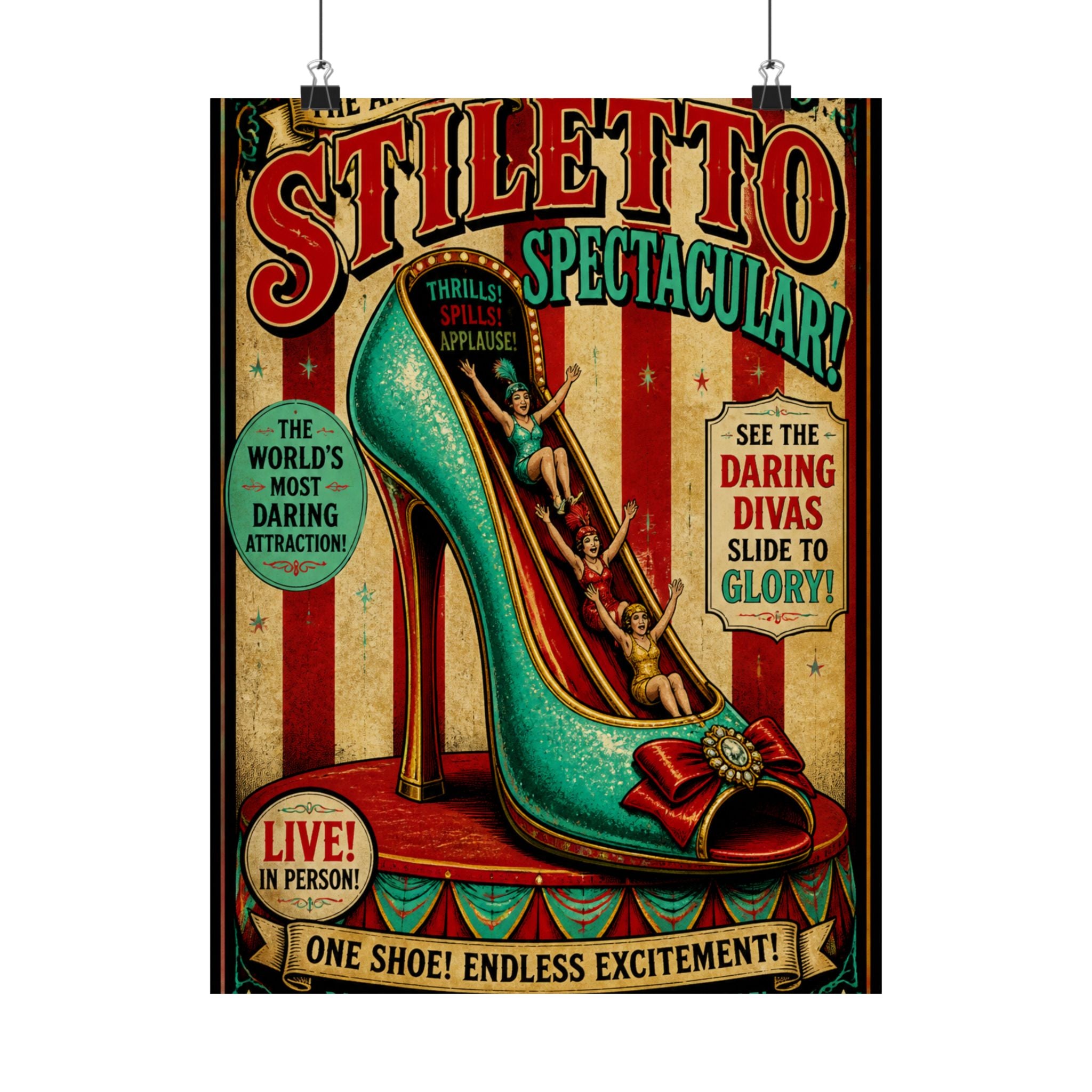 High Heel Slide Wall Art Poster 24×36 Vintage Circus Bedroom Decor Maximalist Print
