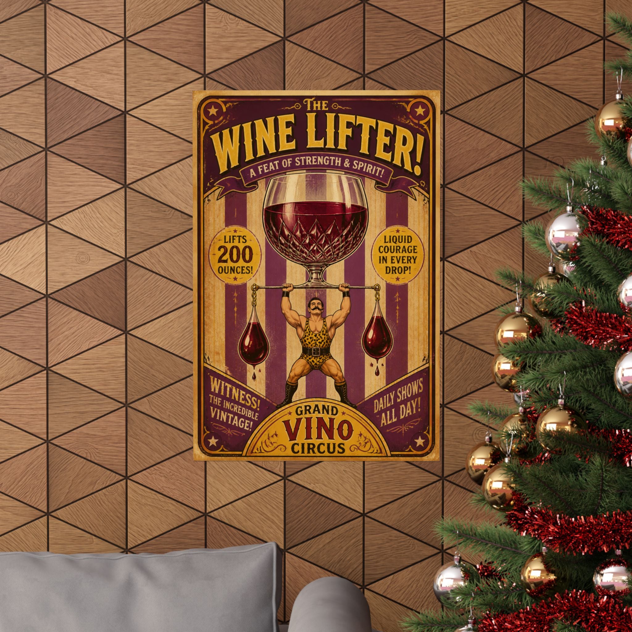 Wine Glass Strongman Wall Art Poster 18×24 Vintage Circus Kitchen Decor Maximalist Print